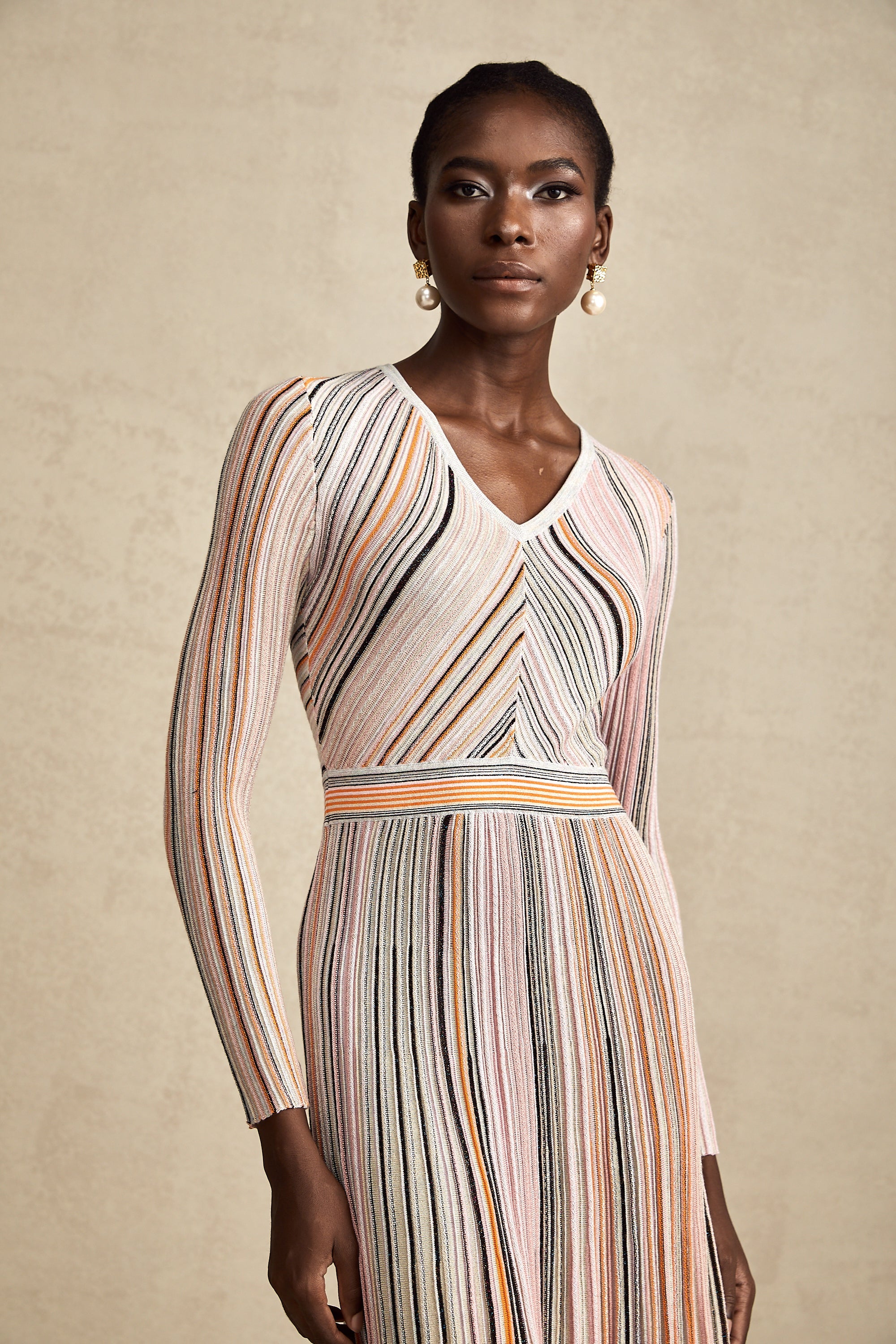Mathilde metallic pleated midi dress in Pink