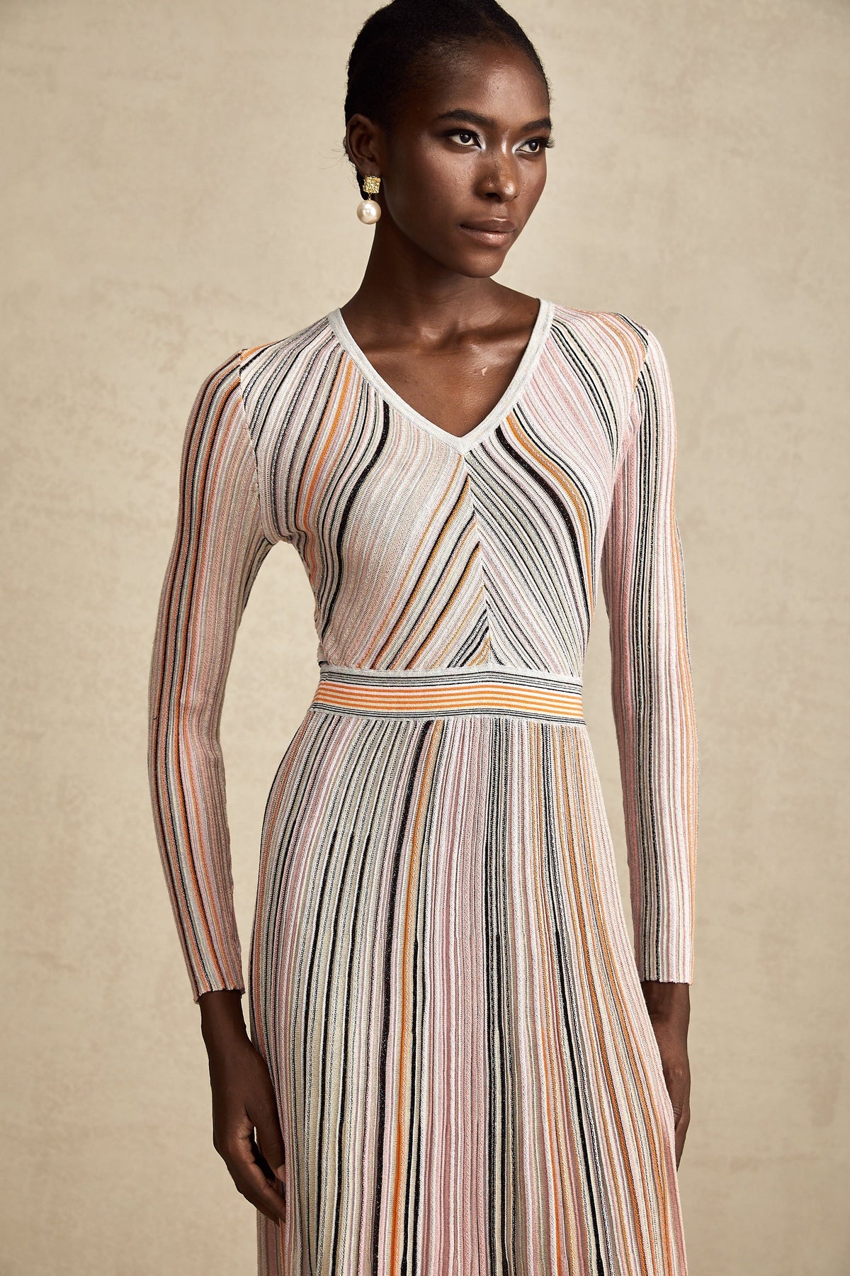 Mathilde metallic pleated midi dress in Pink