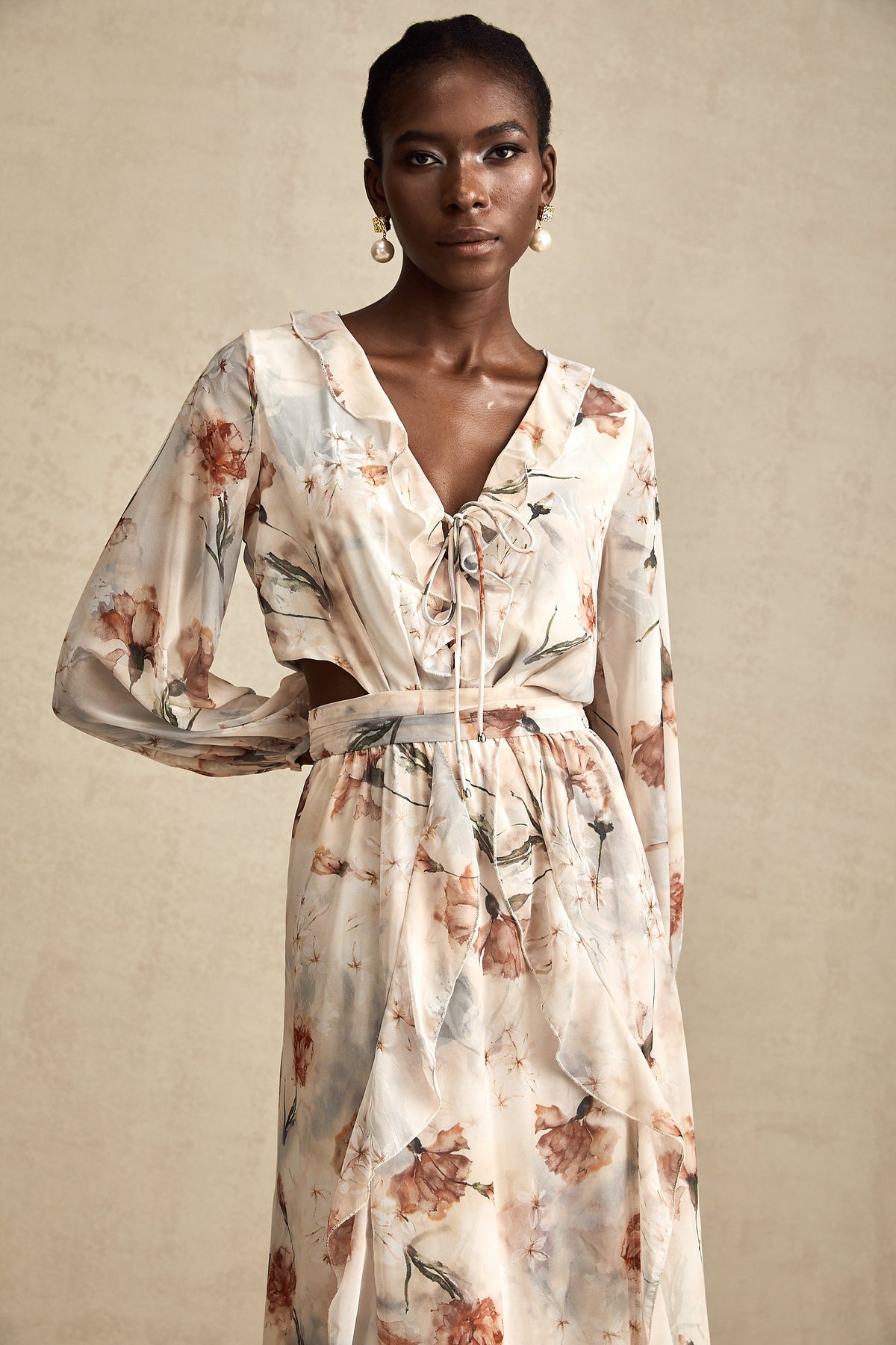 Bérengère floral-print open-waist midi dress