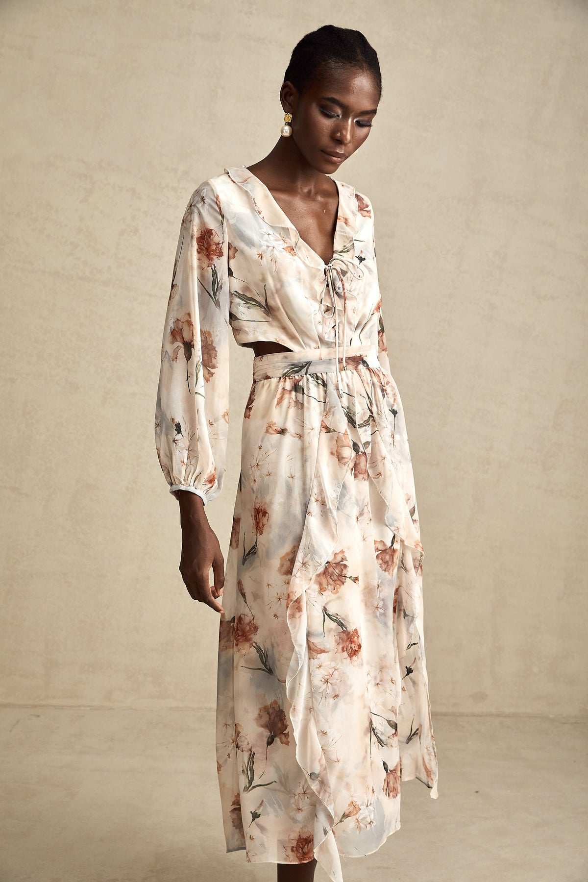 Bérengère floral-print open-waist midi dress