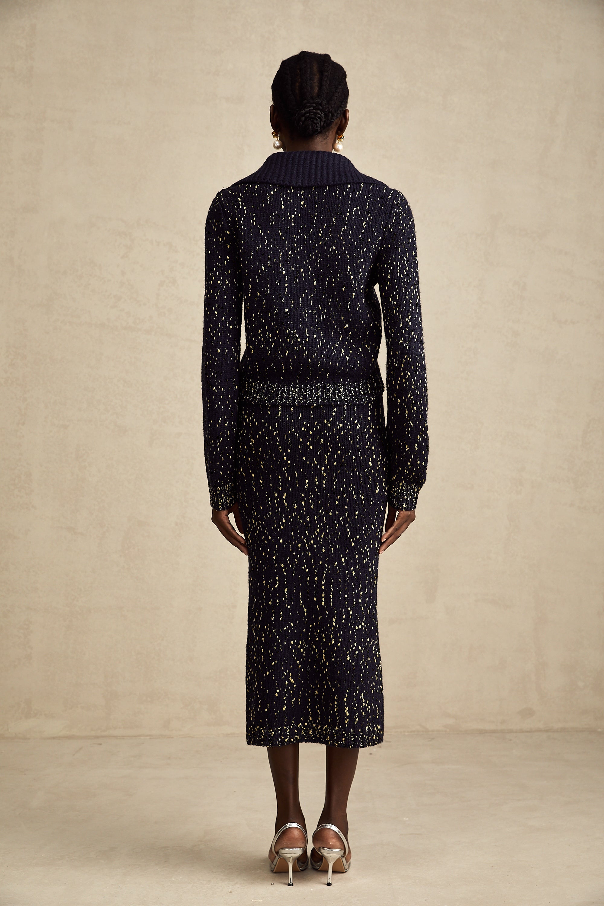 Claudine navy crochet-knit jacket & skirt matching set (US Only)