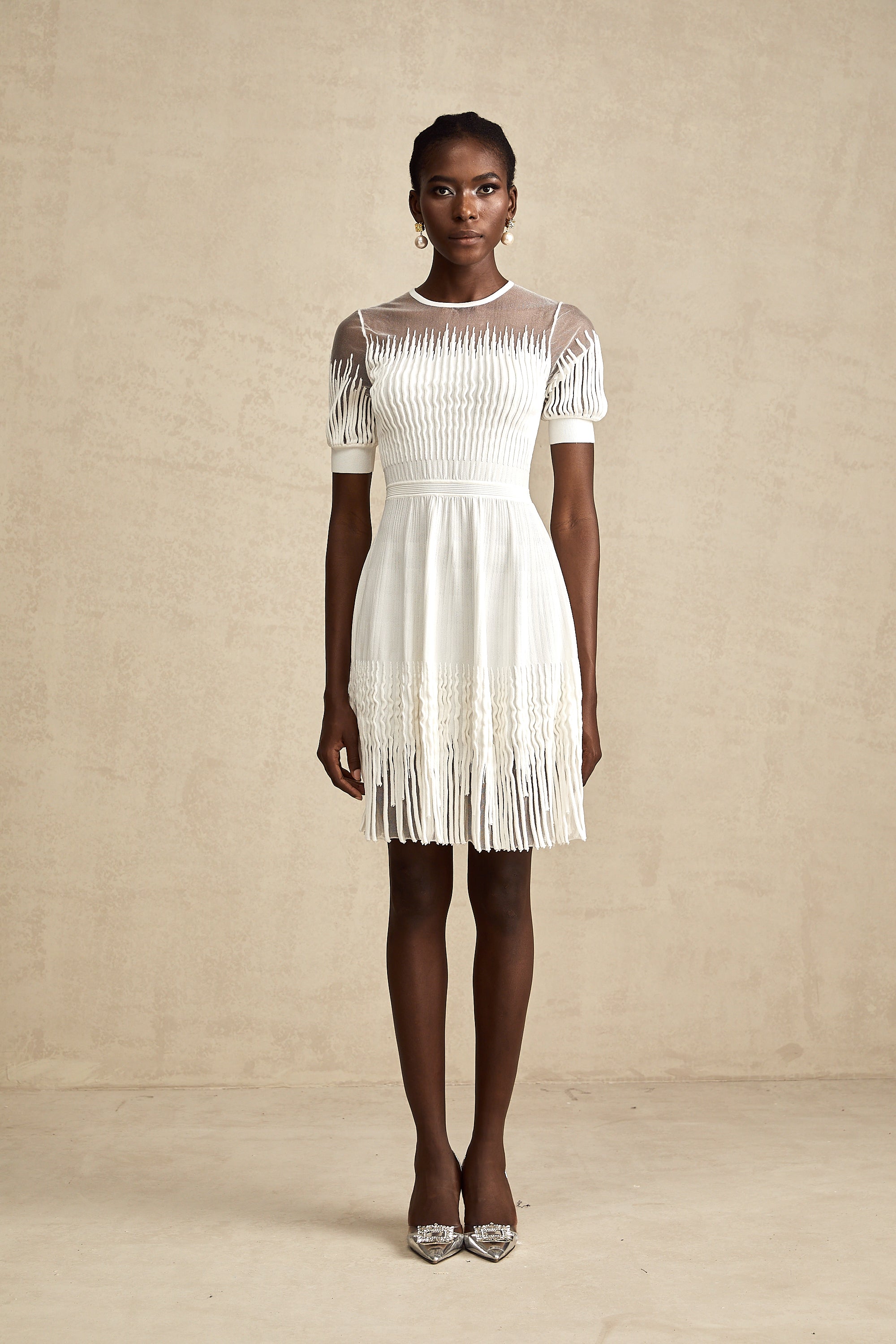 Juliette white fringe semi-sheer mini dress (US Only)