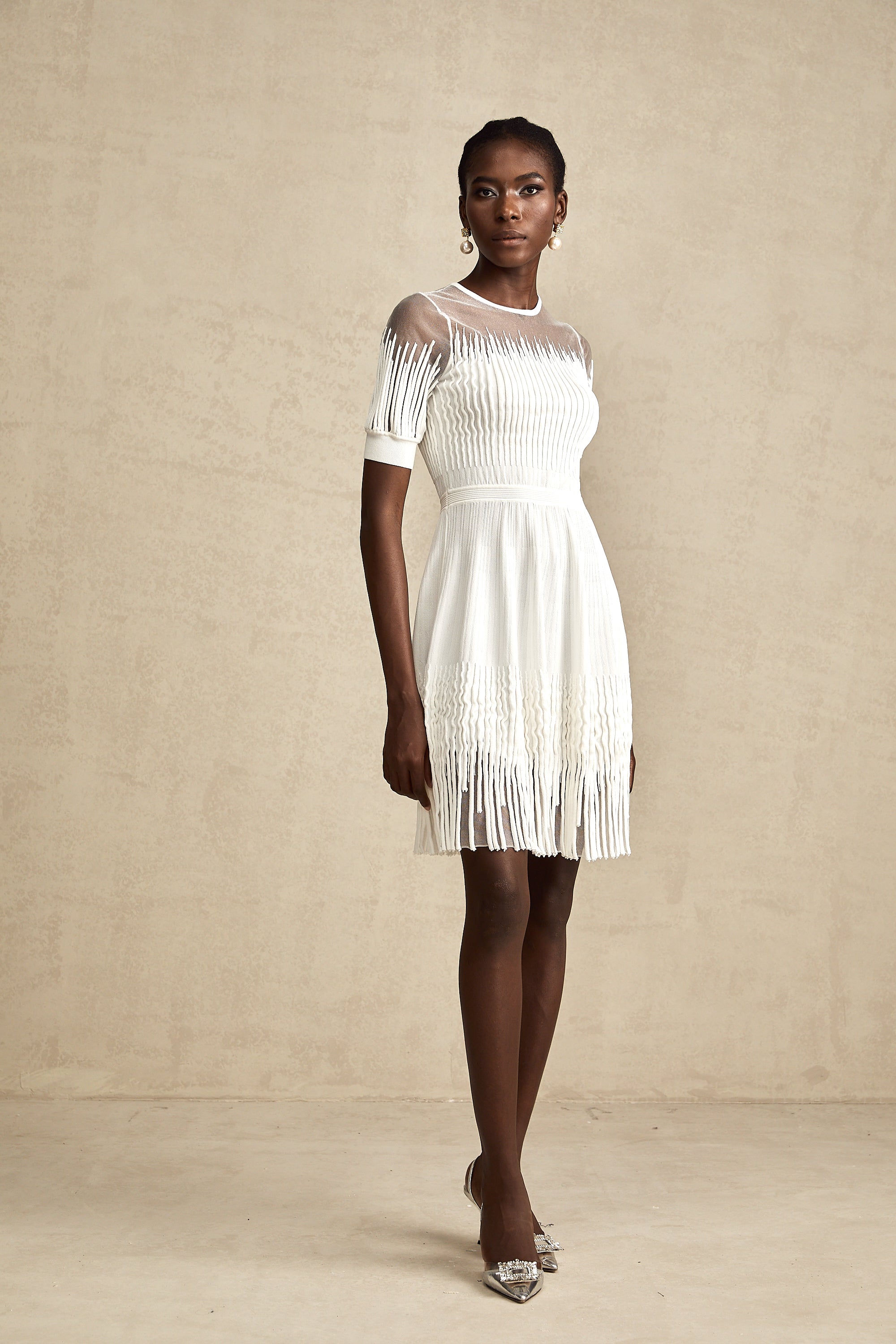 Juliette white fringe semi-sheer mini dress (US Only)
