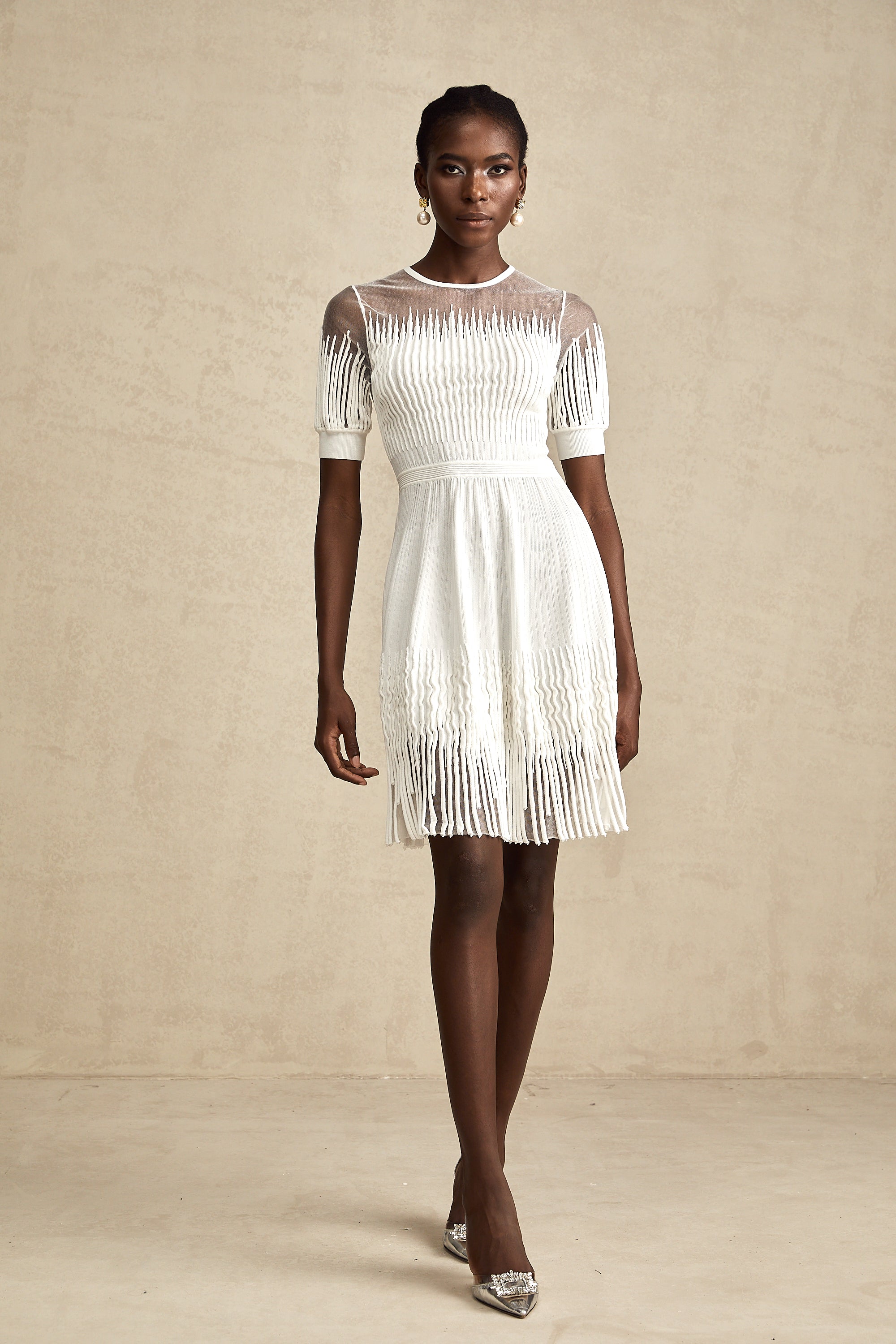 Juliette white fringe semi-sheer mini dress (US Only)