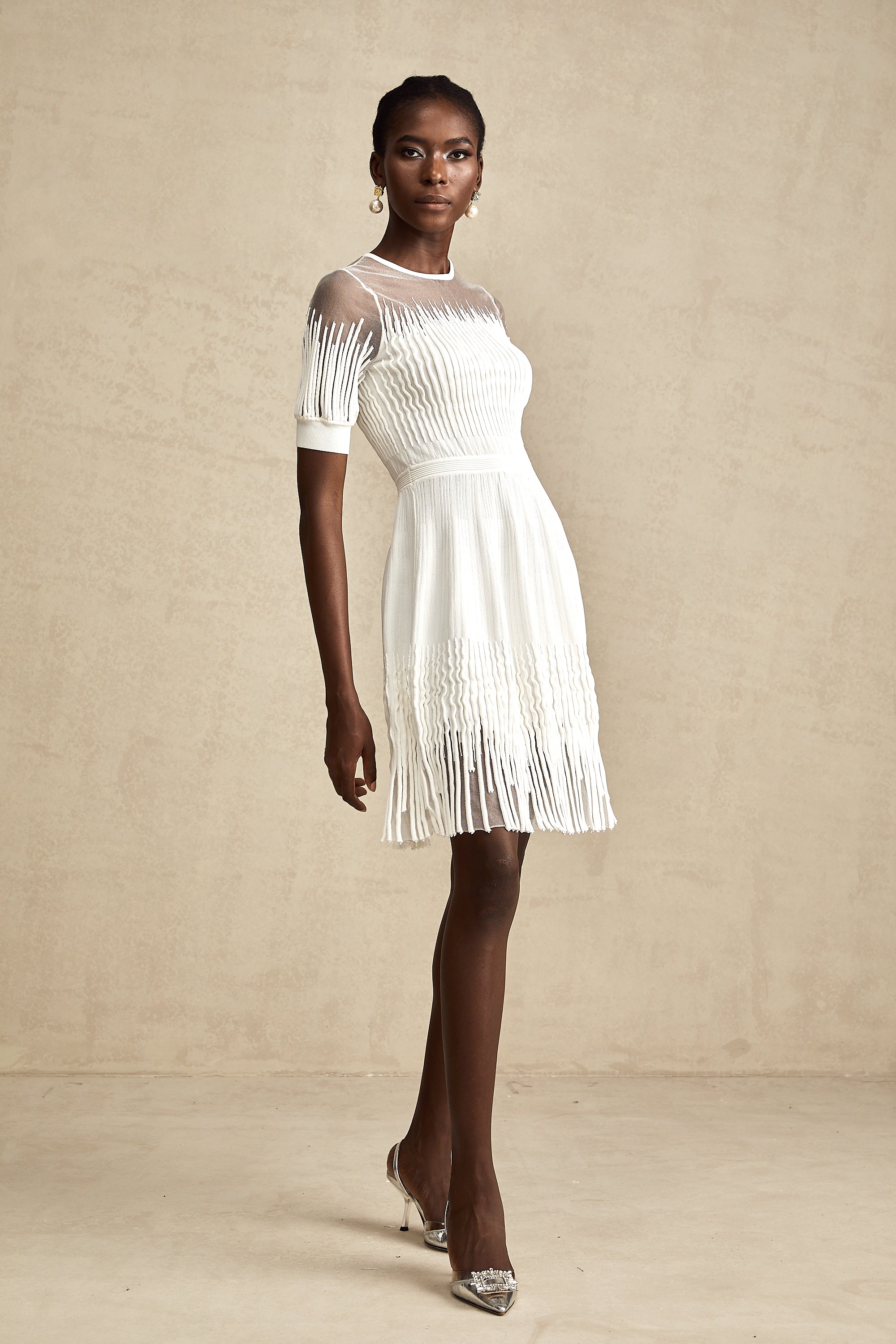 Juliette white fringe semi-sheer mini dress (US Only)
