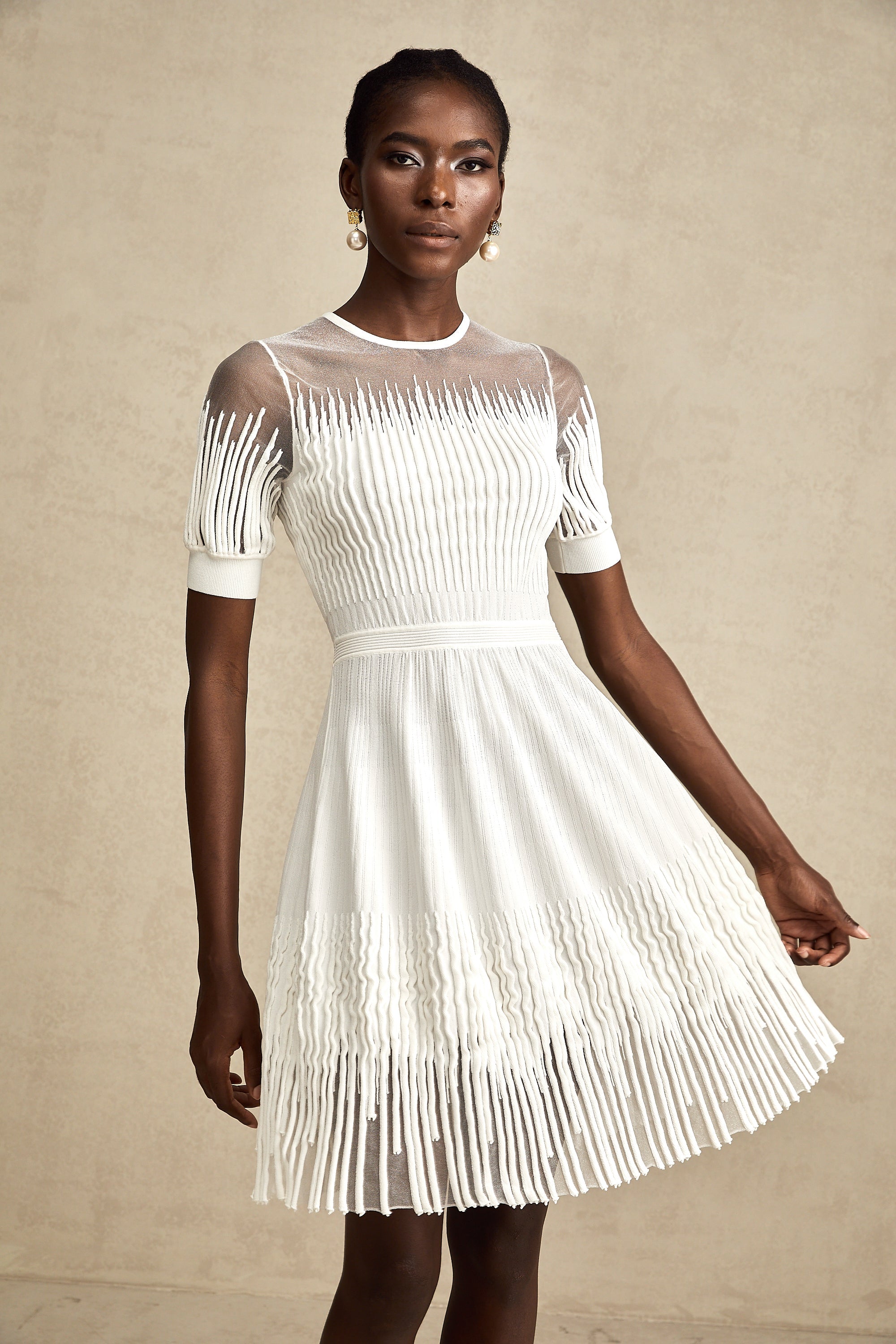 Juliette white fringe semi-sheer mini dress (US Only)