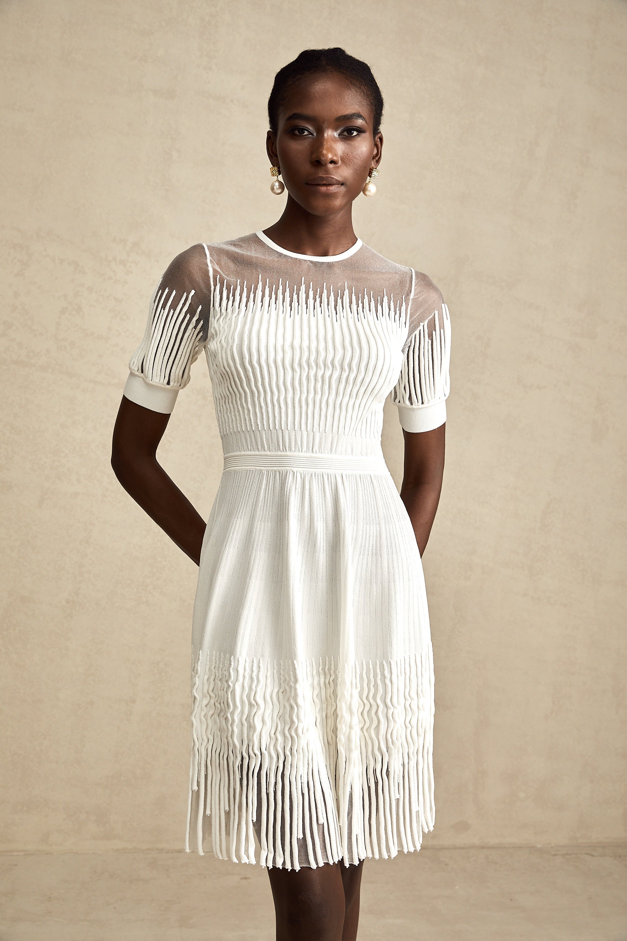 Juliette white fringe semi-sheer mini dress (US Only)