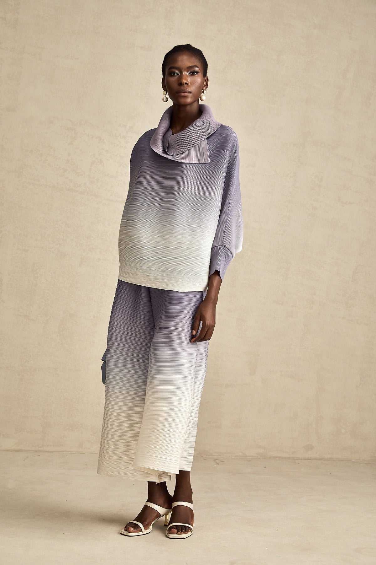 Agathe purple gradient wrinkled blouse & trousers matching set (Final Sale-US Only)