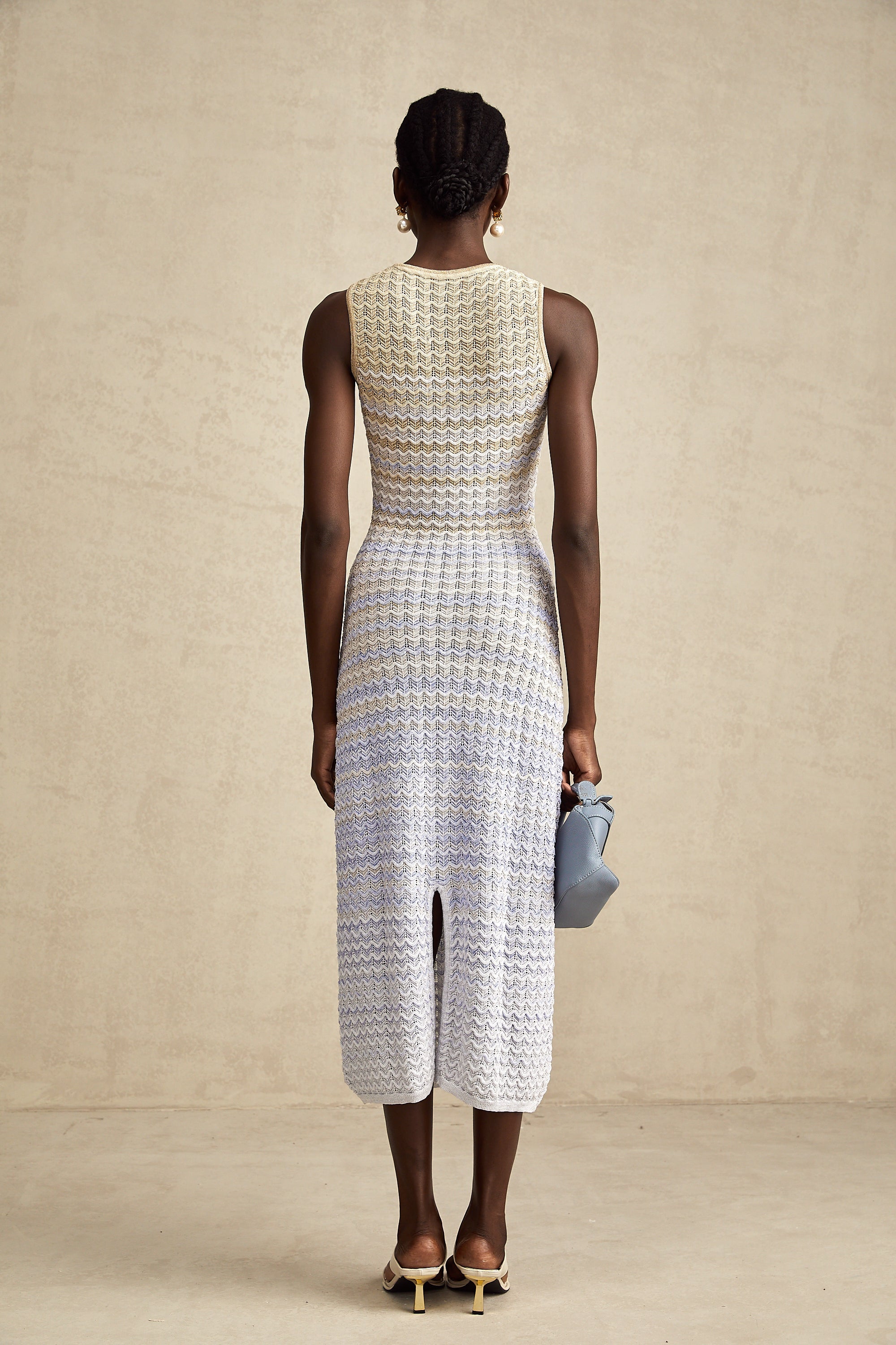 Pauline contrast-color ribbed-knitted midi dress