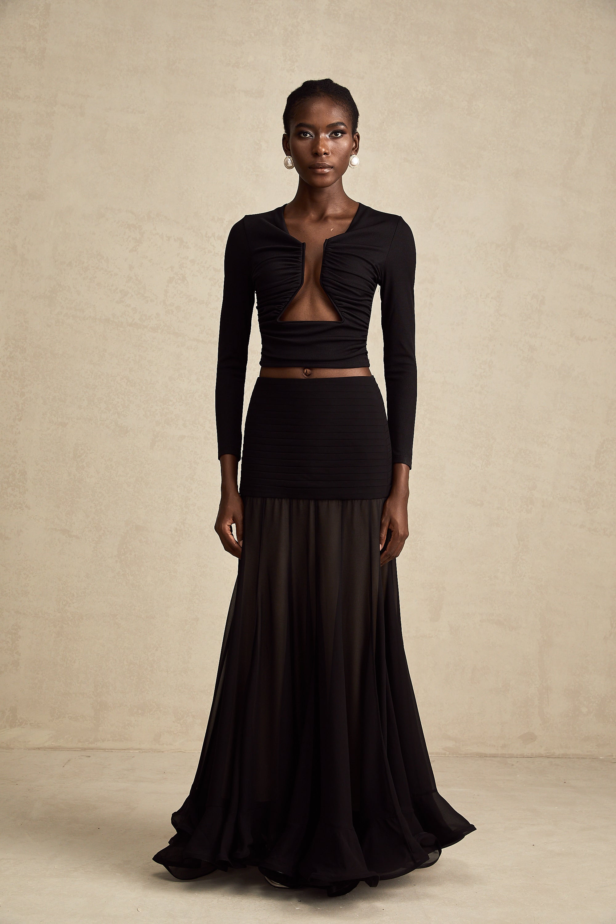 Anaïs Black Open-Front Gathered Top (Final Sale-US Only)