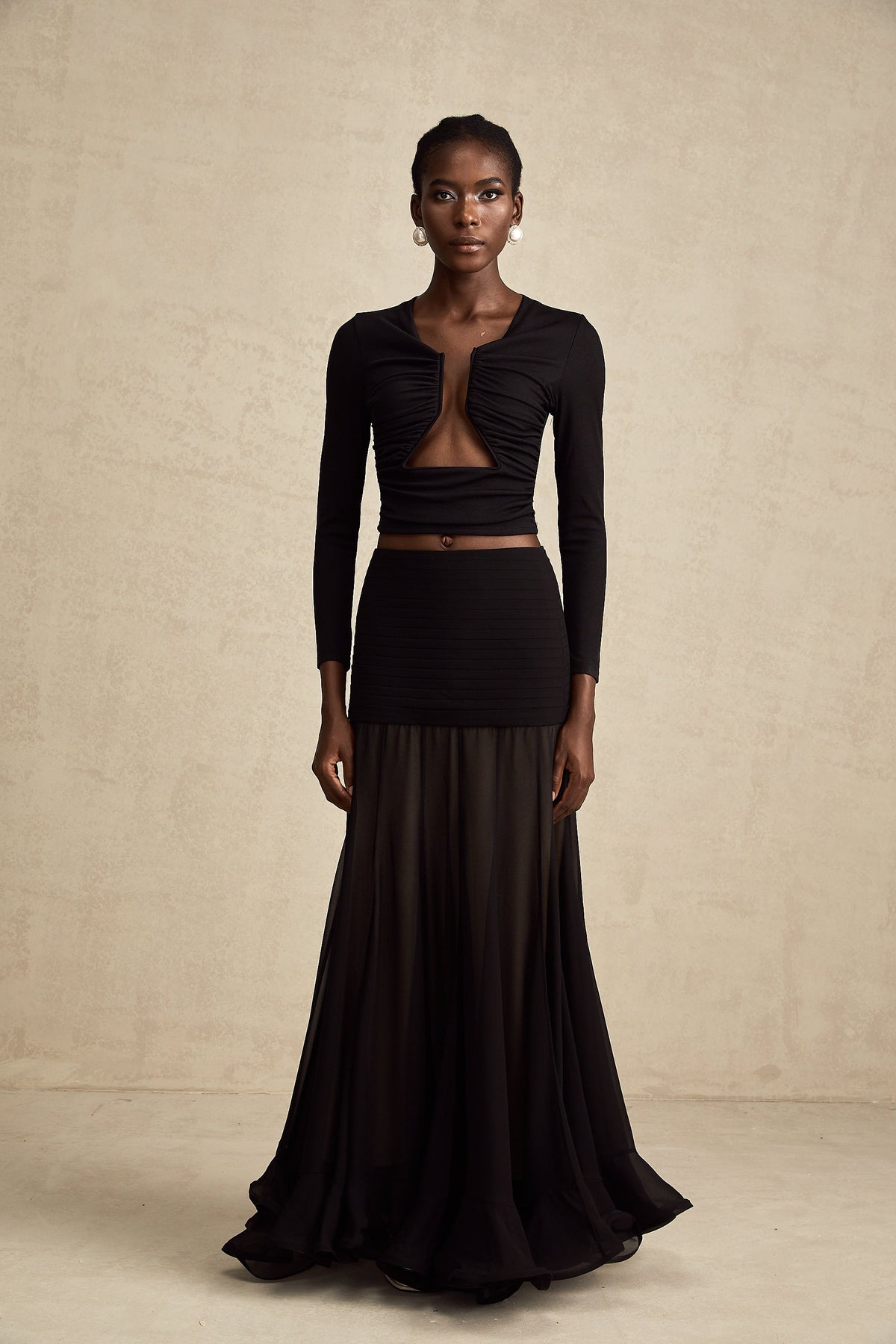 Anaïs Black Open-Front Gathered Top (Final Sale-US Only)