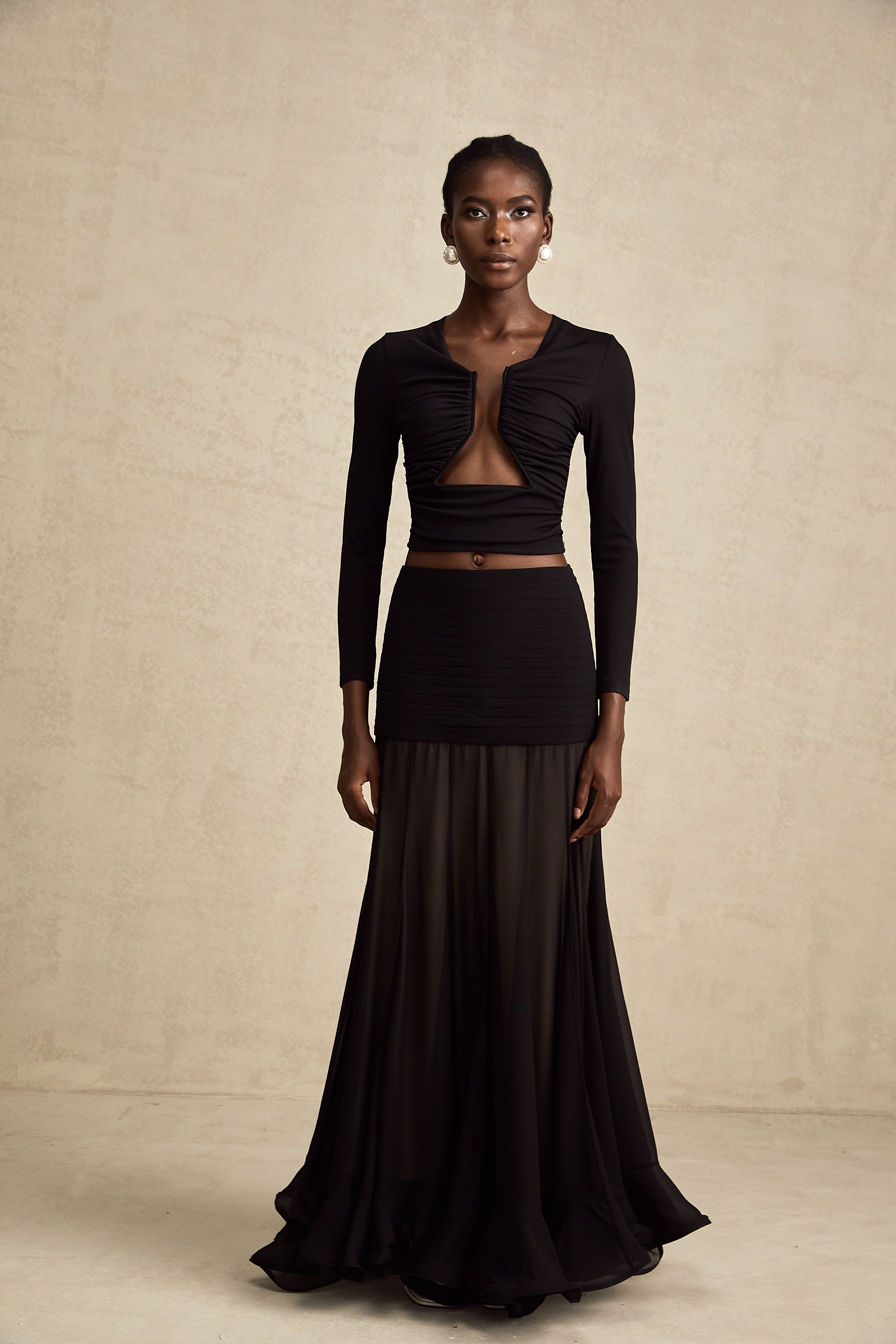 Anaïs Black Open-Front Gathered Top (Final Sale-US Only)