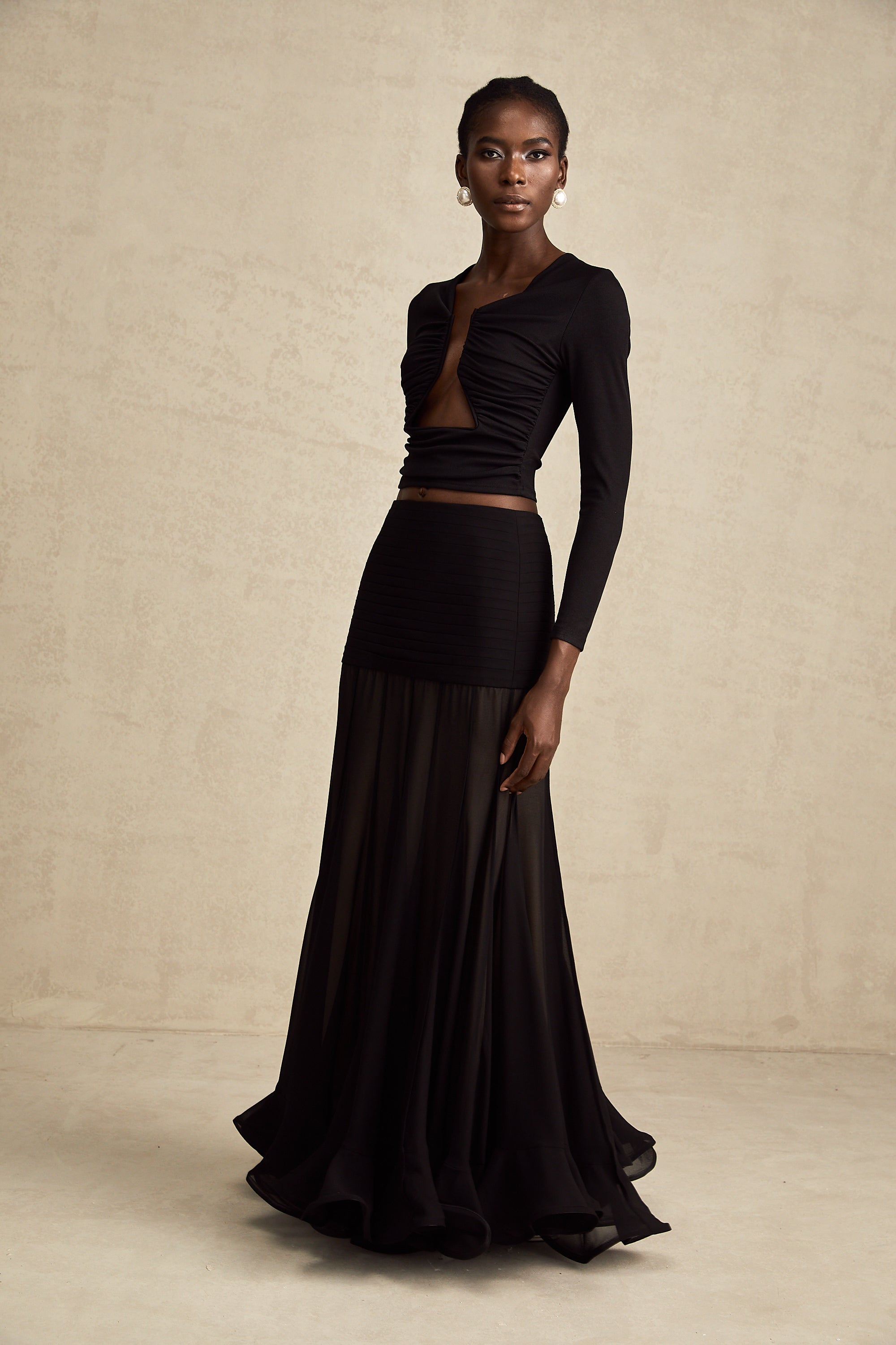 Anaïs Black Open-Front Gathered Top (US Only)