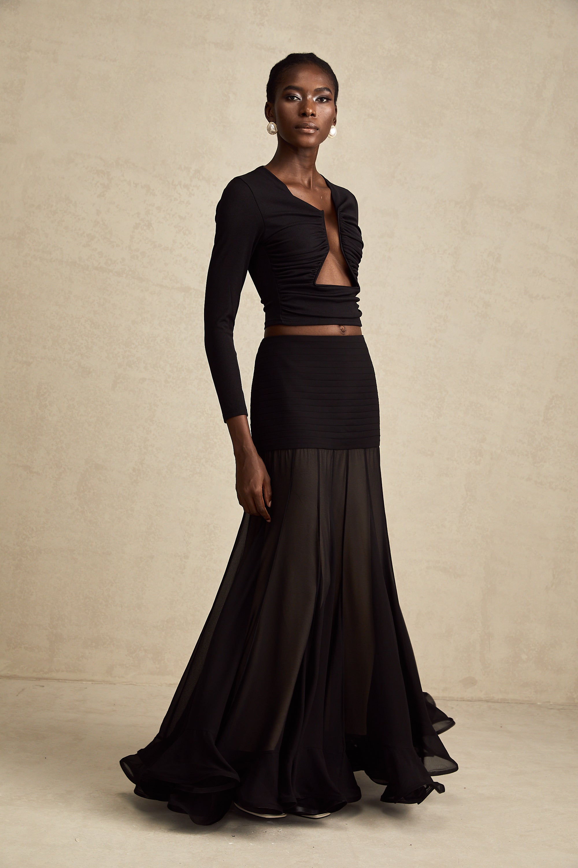 Anaïs Black Open-Front Gathered Top (Final Sale-US Only)