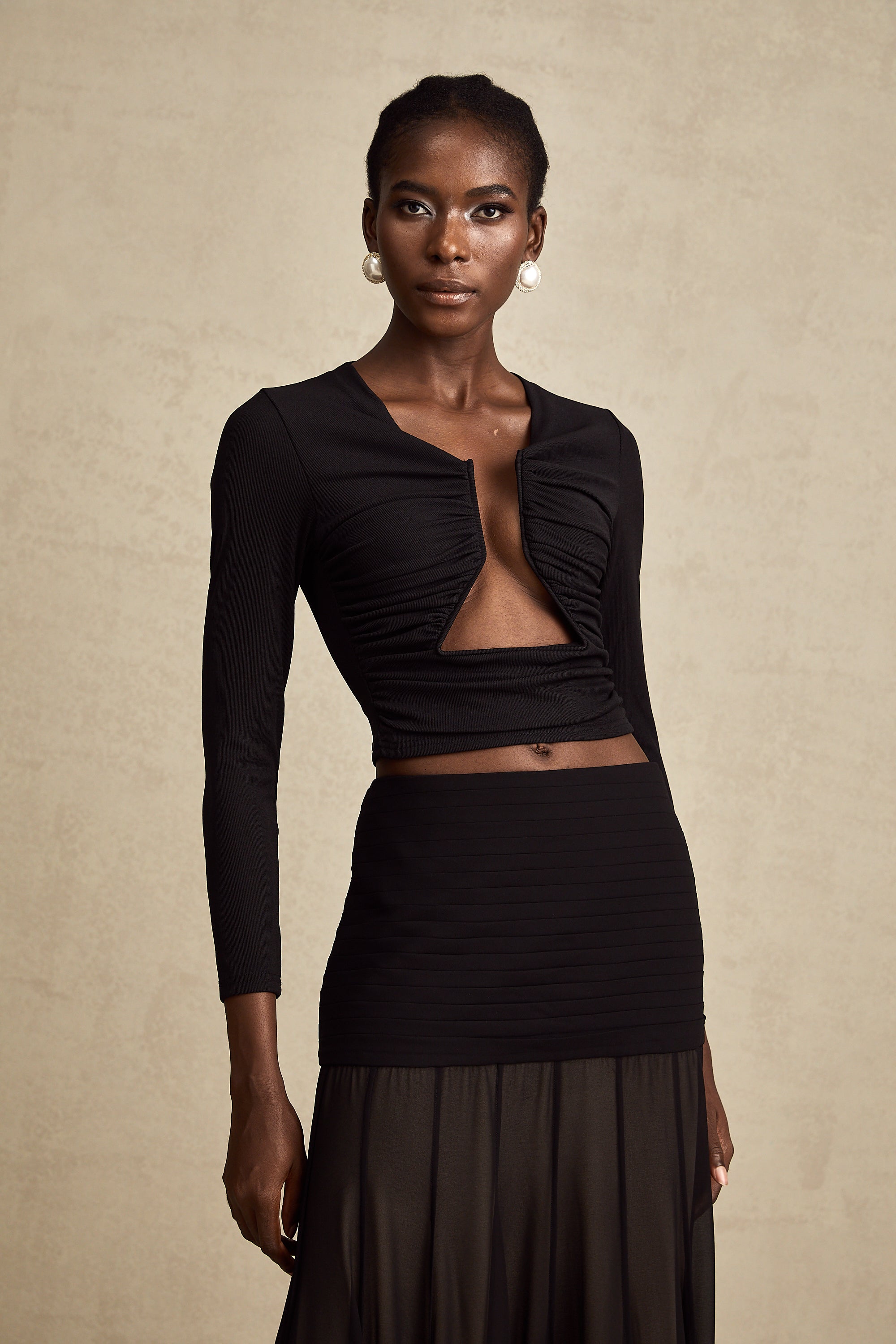Anaïs Black Open-Front Gathered Top (Final Sale-US Only)