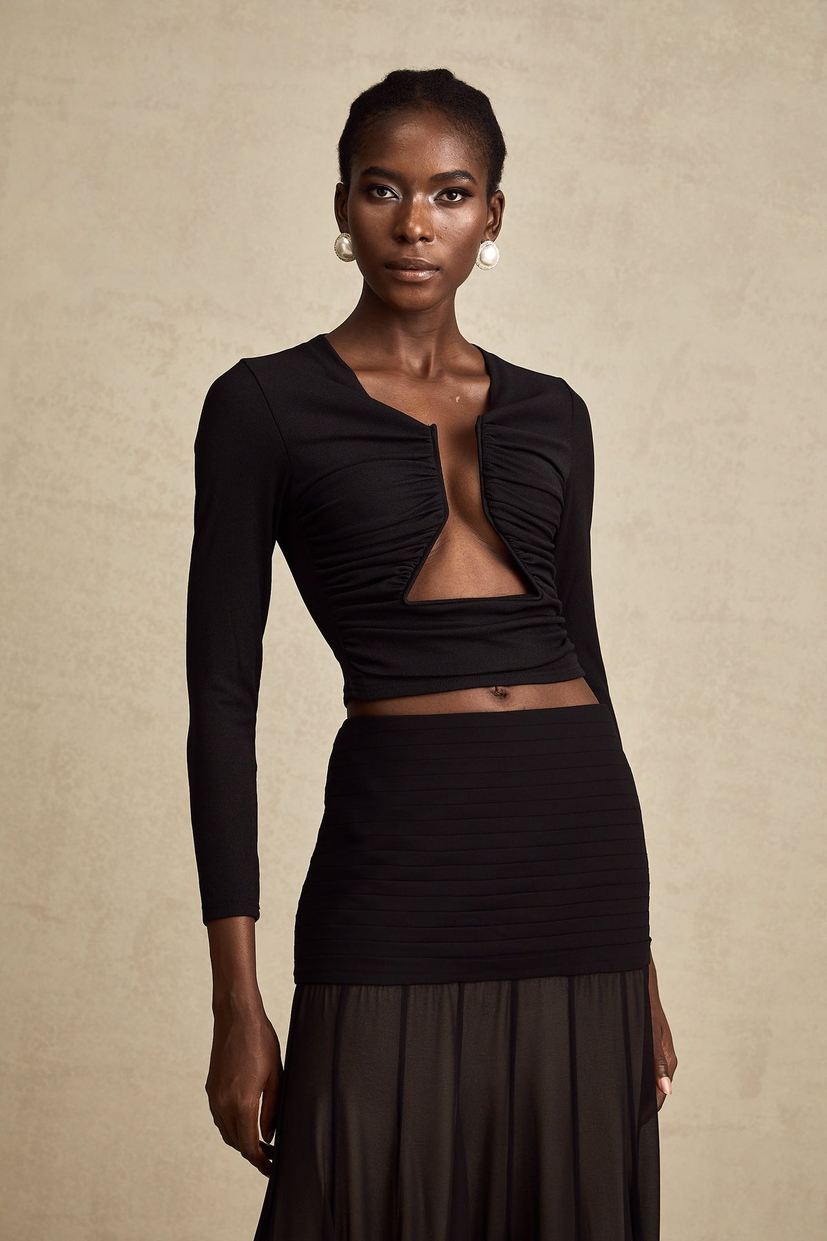 Anaïs Black Open-Front Gathered Top (Final Sale-US Only)