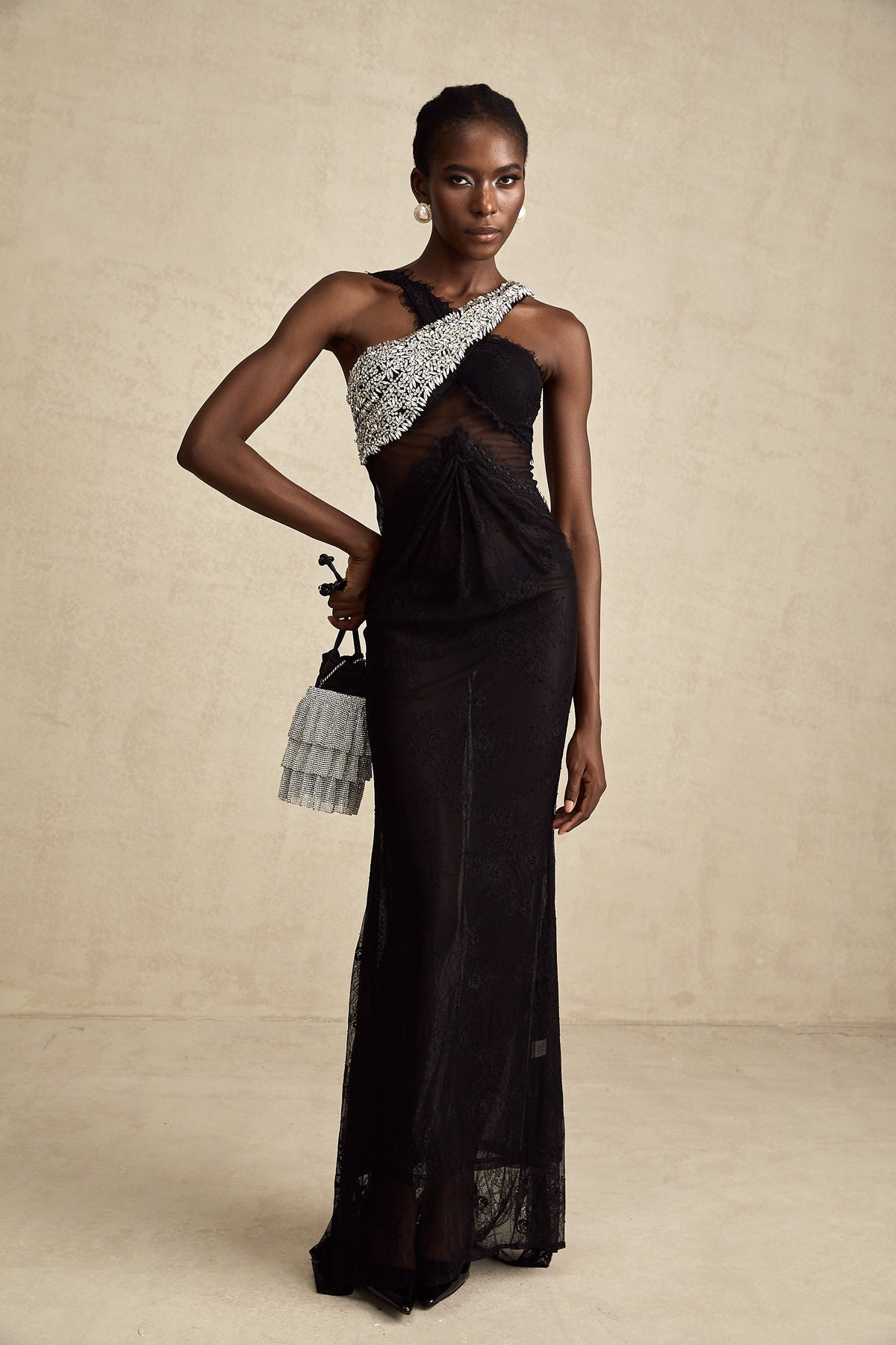 Irène black crossover crystal-embellished maxi dress (Final Sale-US Only)