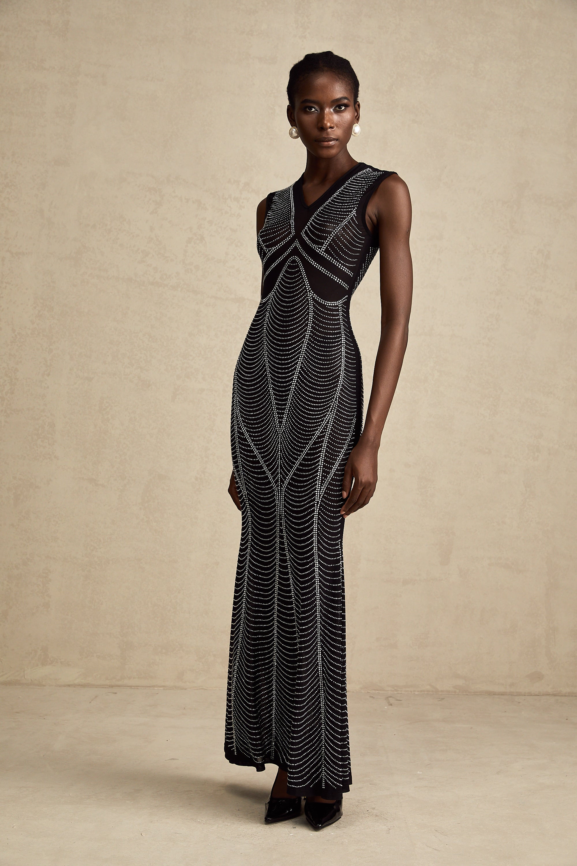 Liane black crystal-embellished semi-sheer maxi dress (US Only)