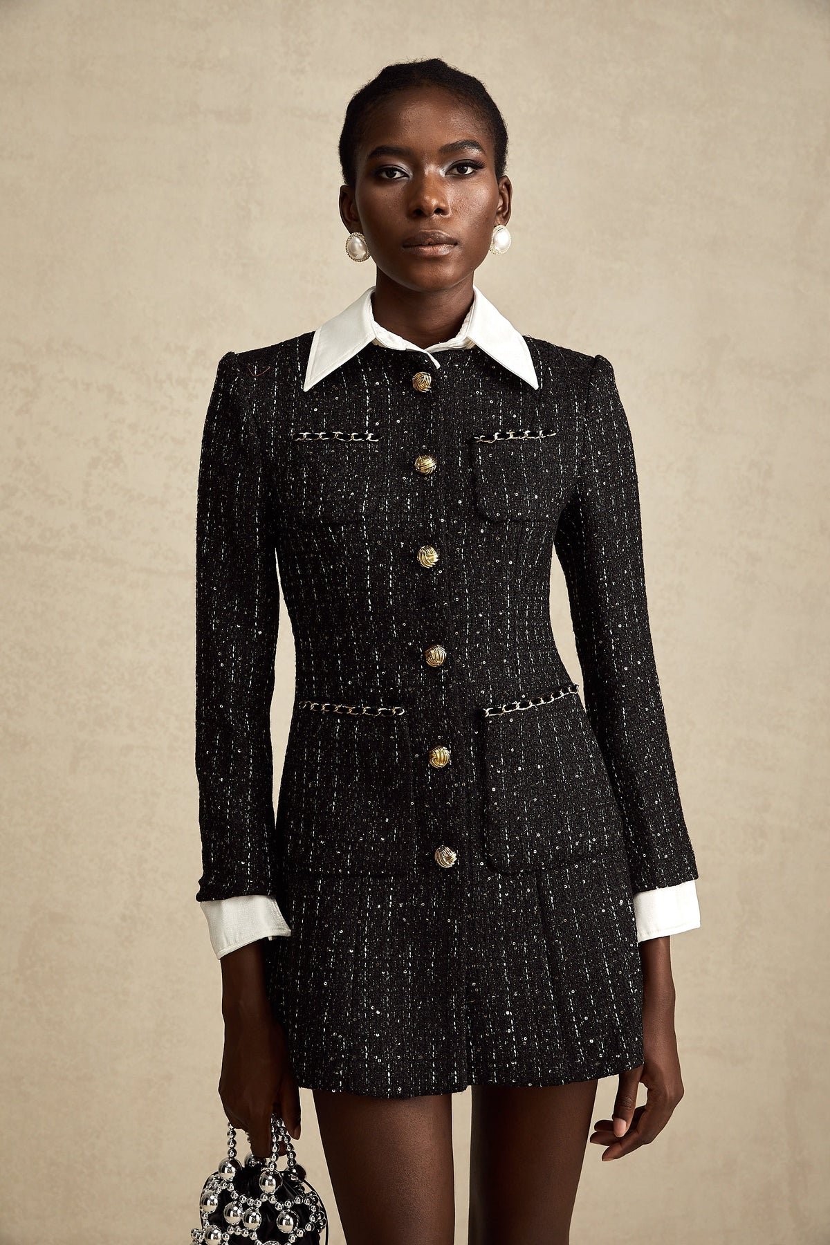 Audrey black sequin panelled tweed mini dress (Final Sale-US Only)