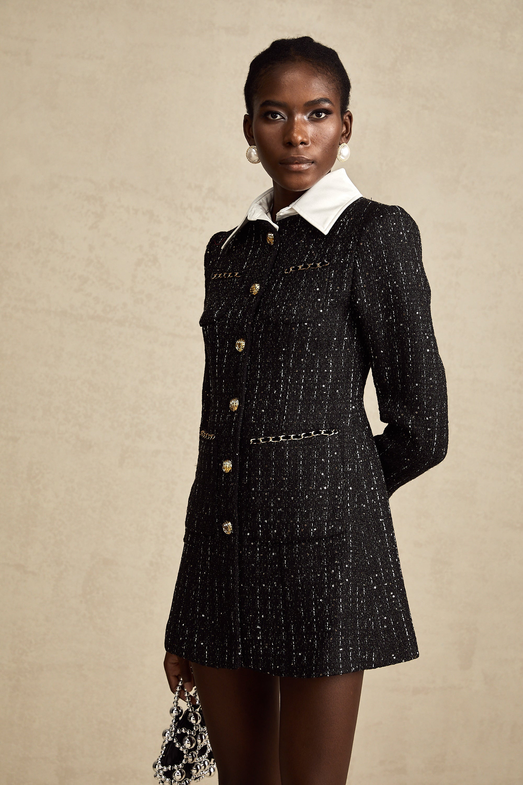 Audrey black sequin panelled tweed mini dress (Final Sale)