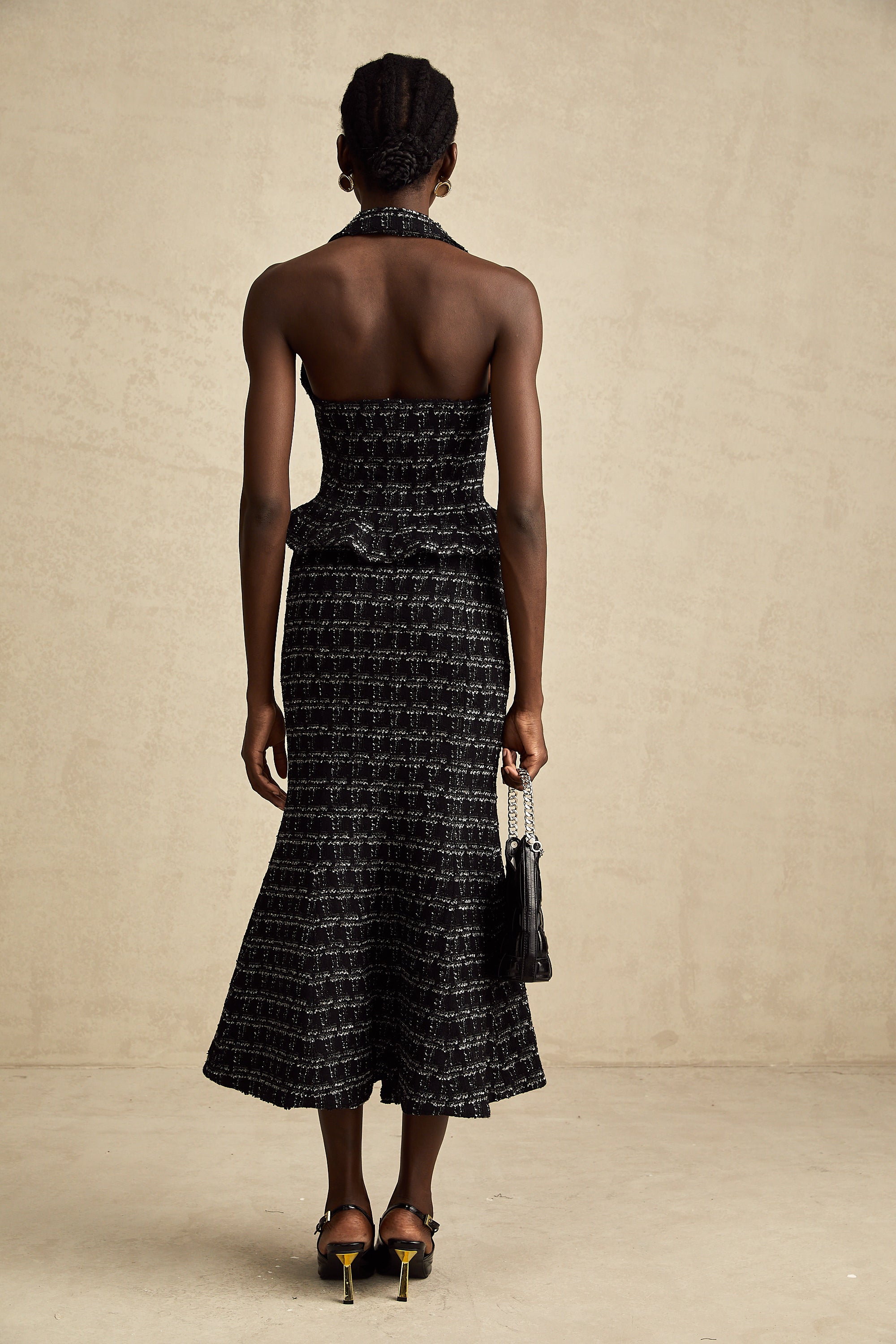 Axelle black checked tweed vest top & skirt matching set (US Only)