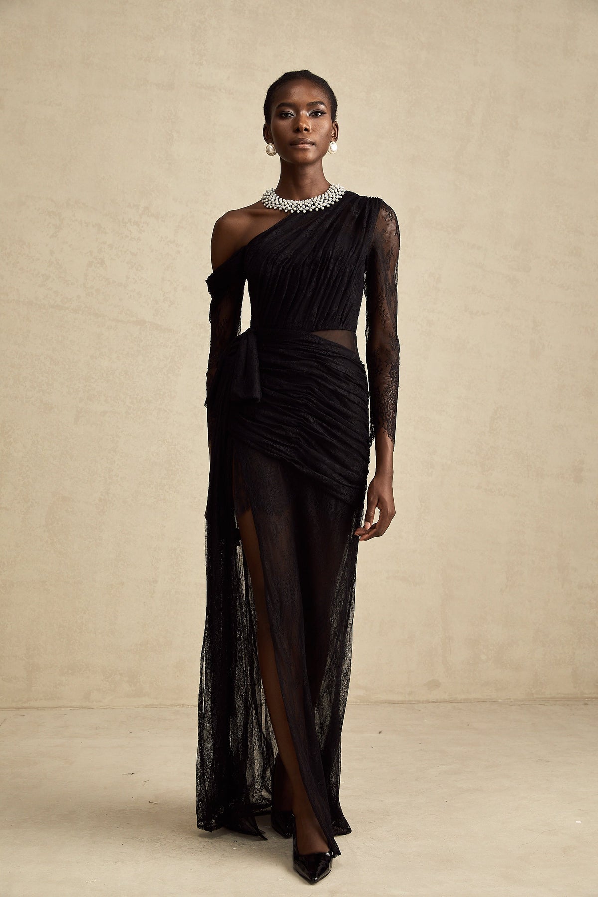 Jeanne black one-shoulder cut-out maxi dress (Final Sale-US Only)
