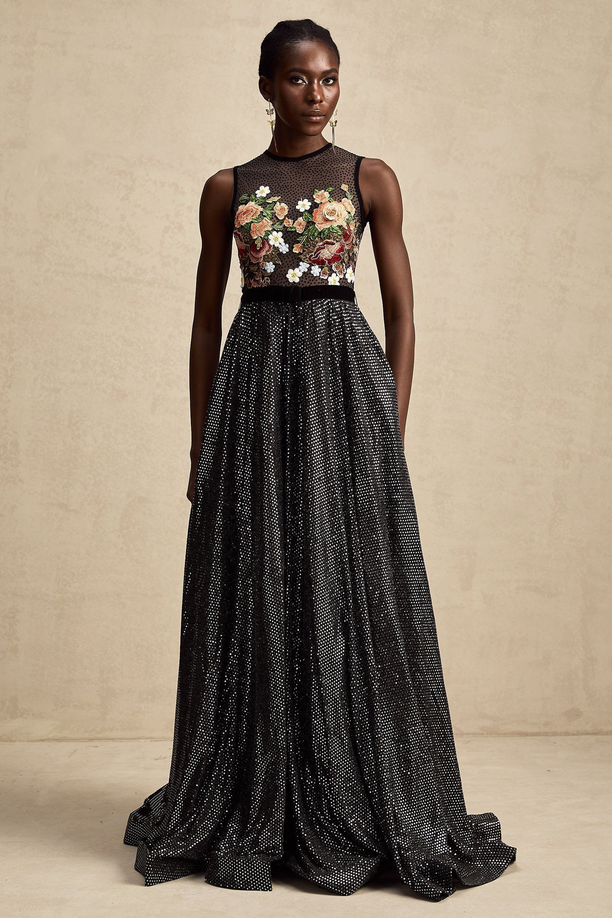 Agathe floral embroidered embellished maxi dress