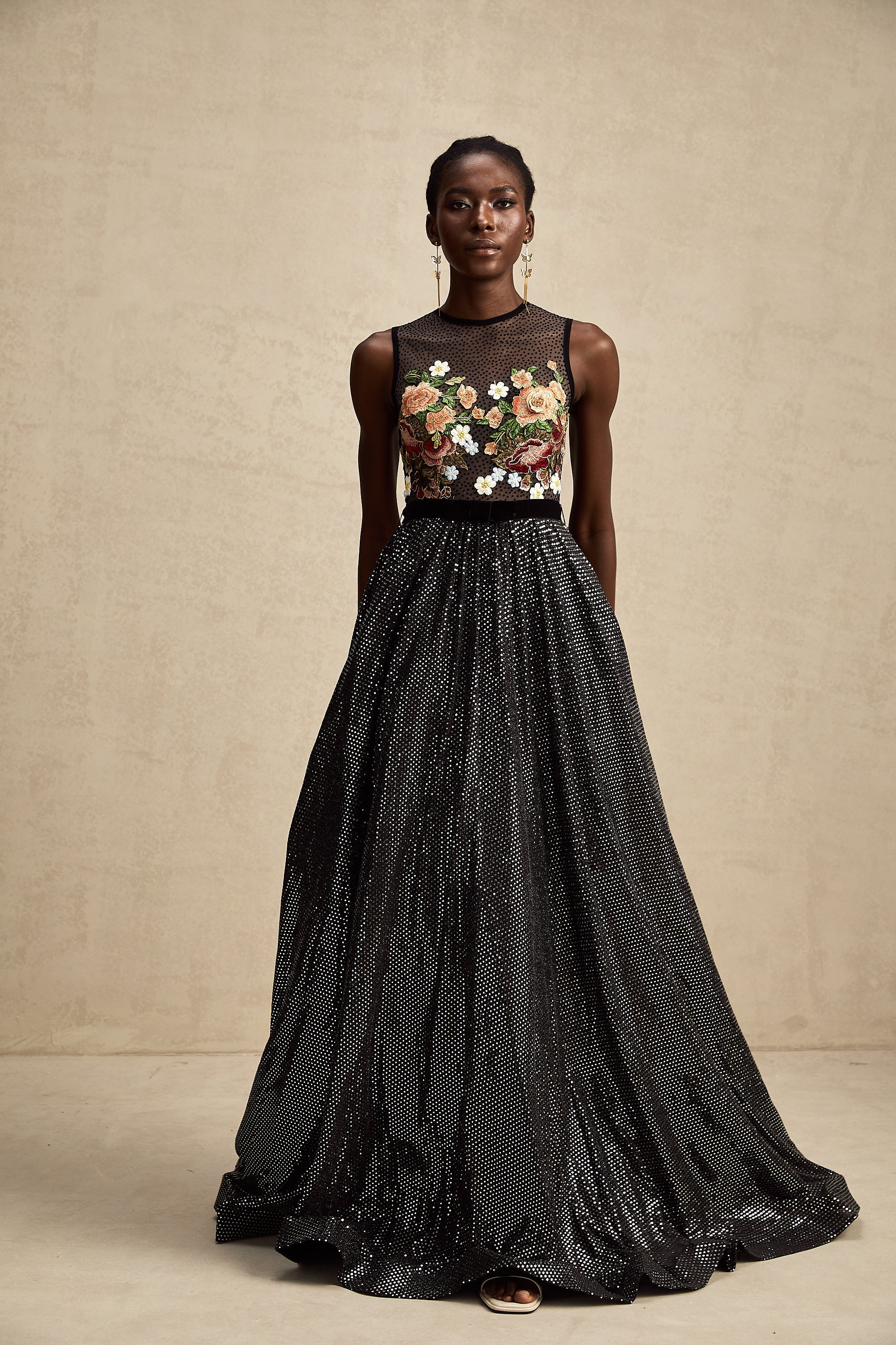 Agathe floral embroidered embellished maxi dress