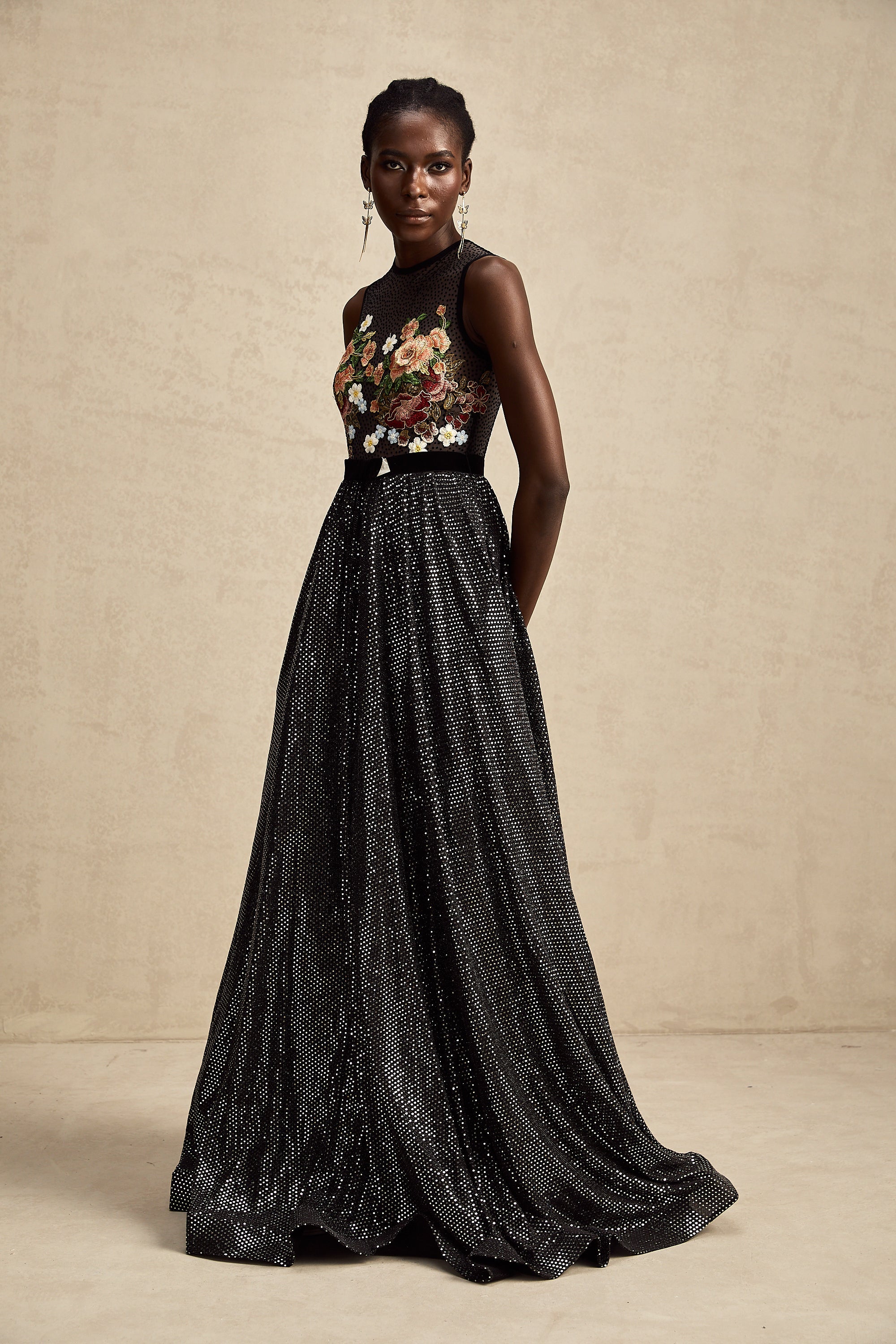 Agathe floral embroidered embellished maxi dress