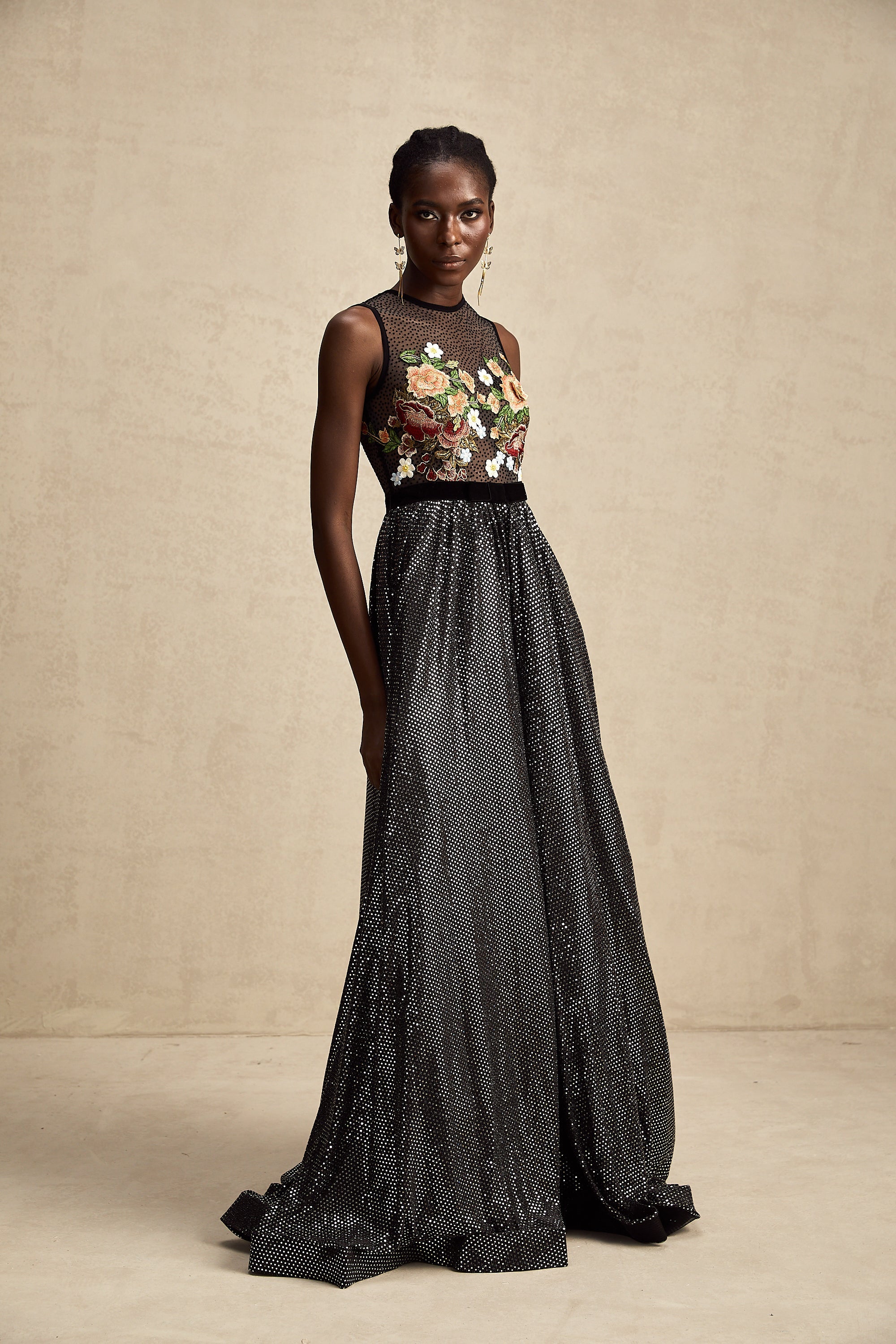Agathe floral embroidered embellished maxi dress