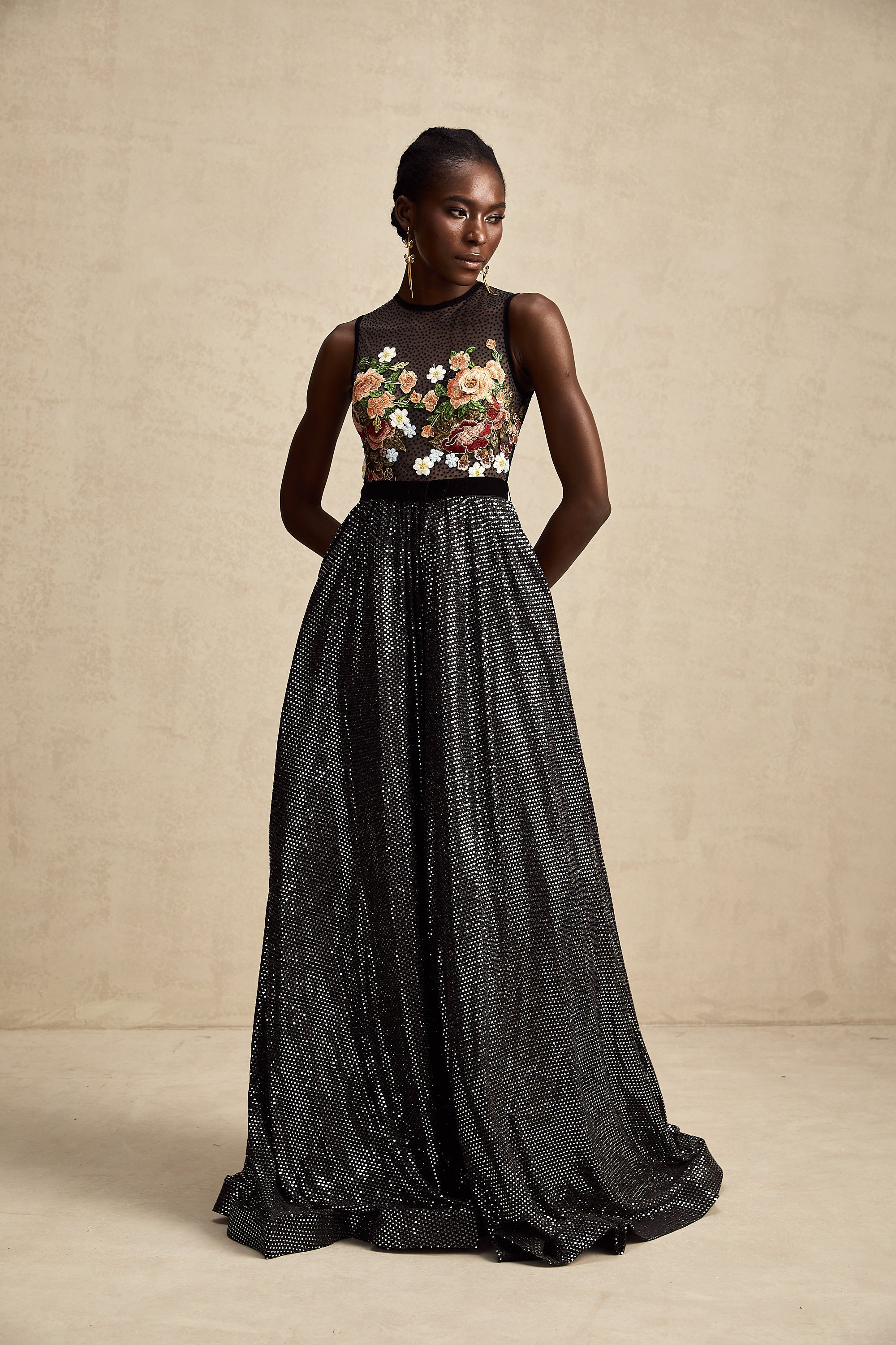 Agathe floral embroidered embellished maxi dress