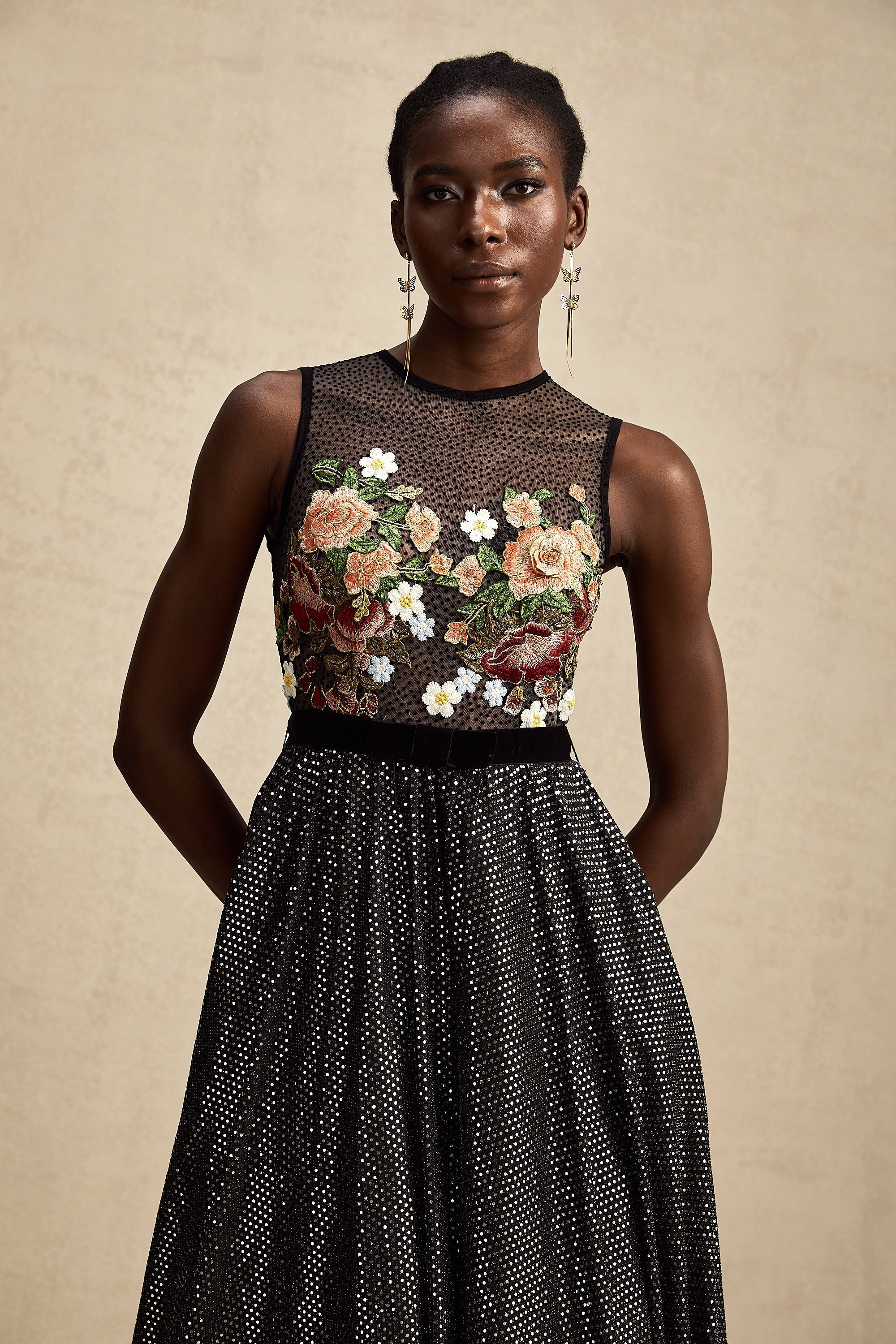 Agathe floral embroidered embellished maxi dress