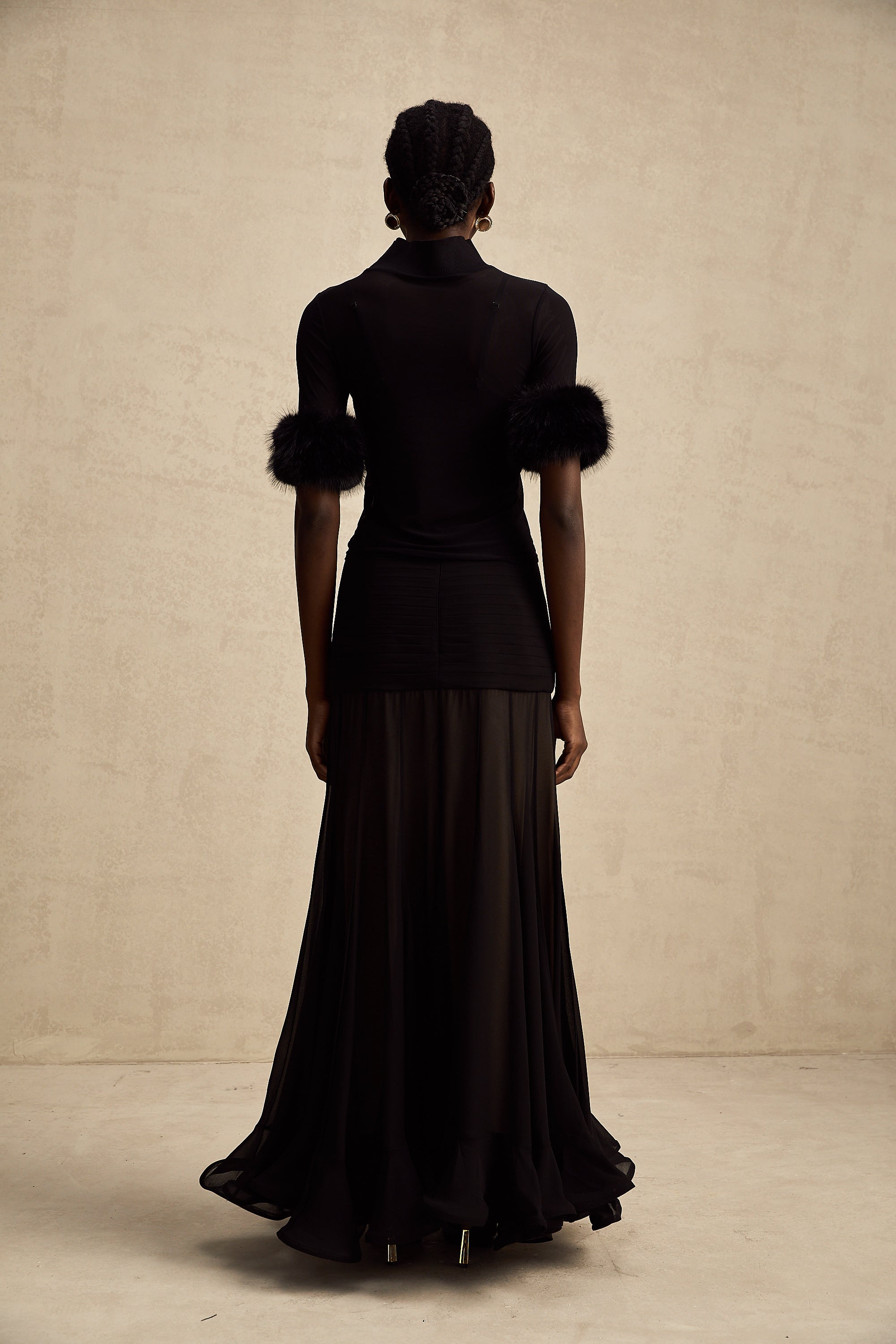Ségolène black faux-fur tulle top (Final Sale)