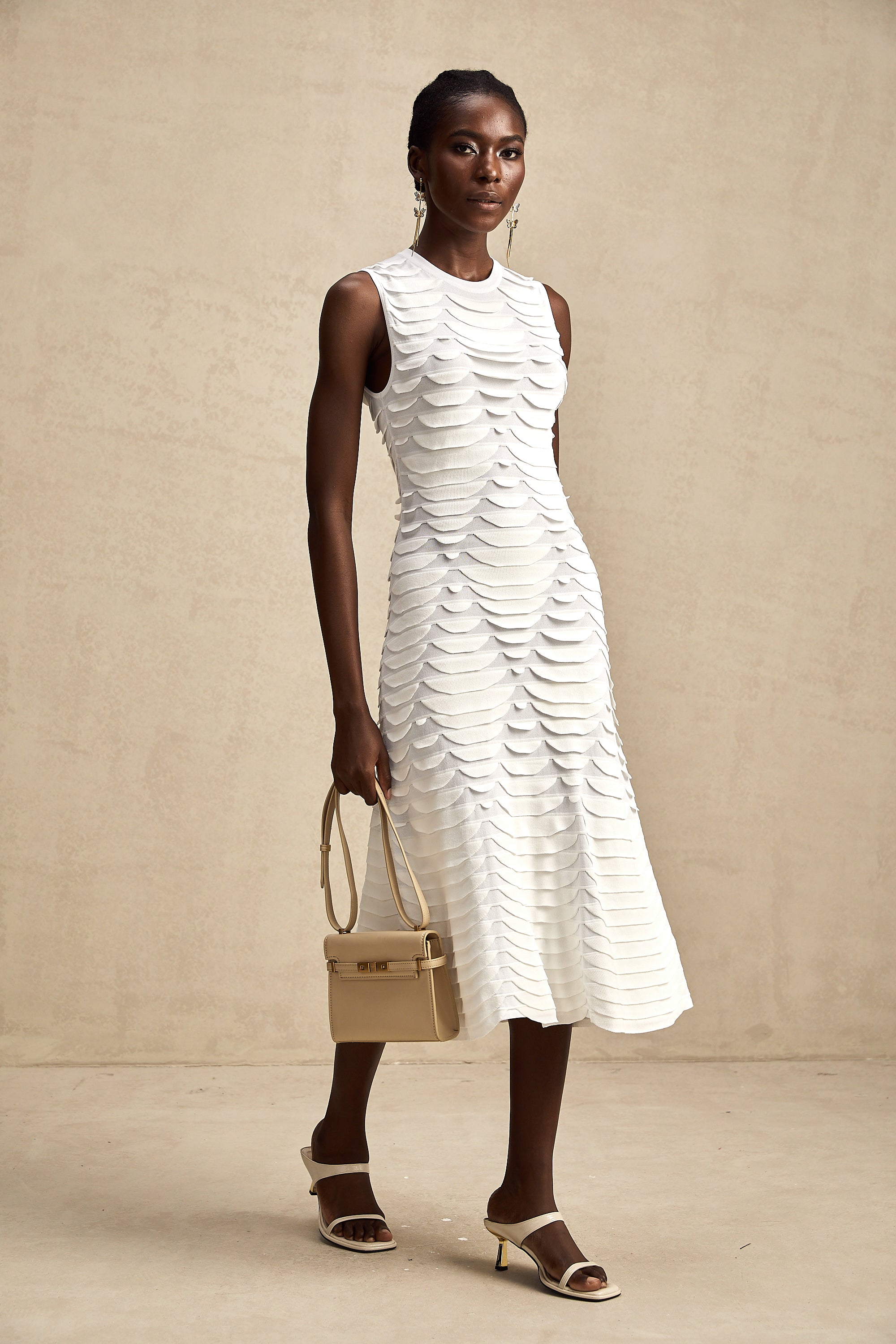 Anna snake-pattern godet midi dress