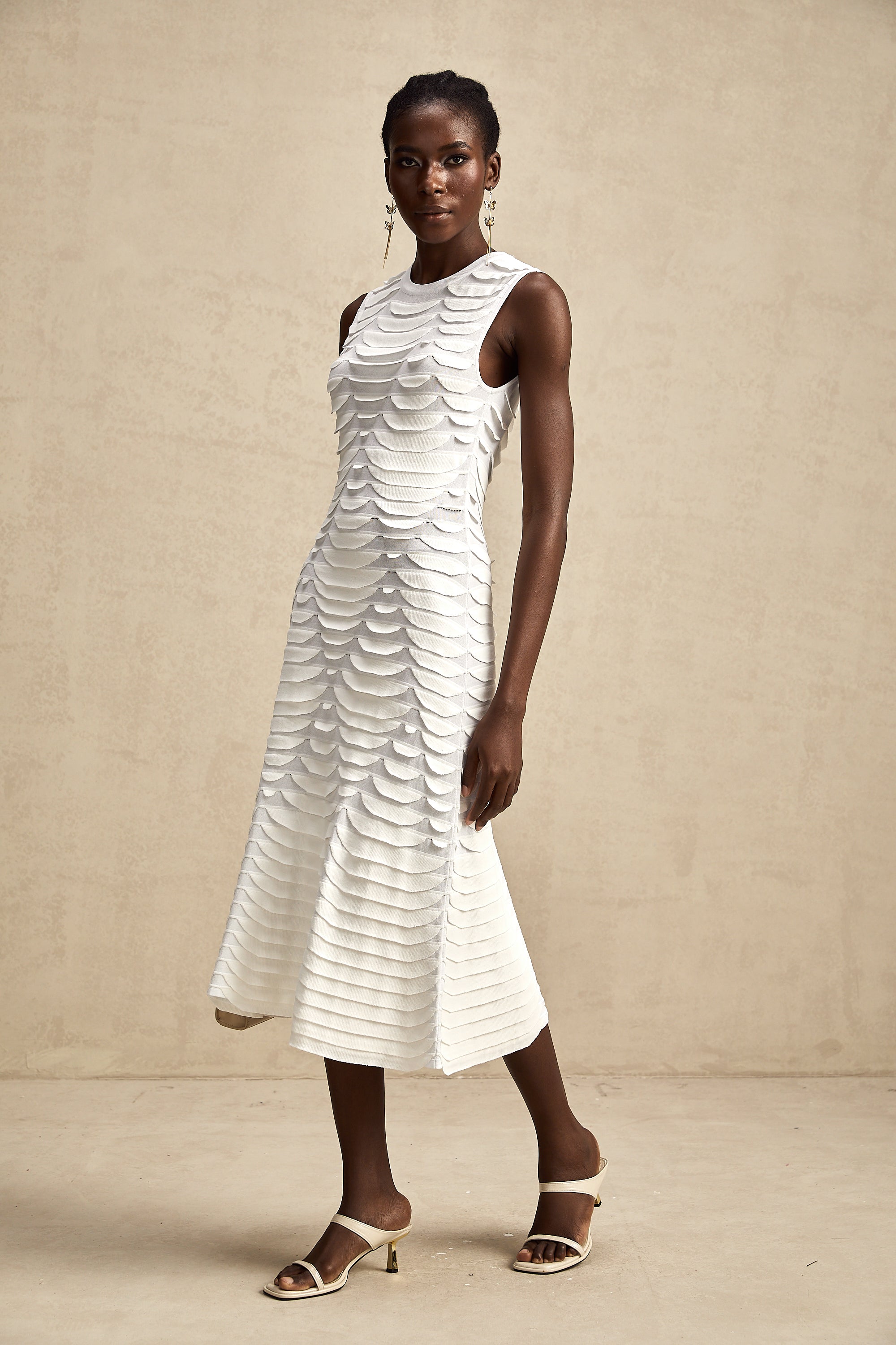 Anna snake-pattern godet midi dress