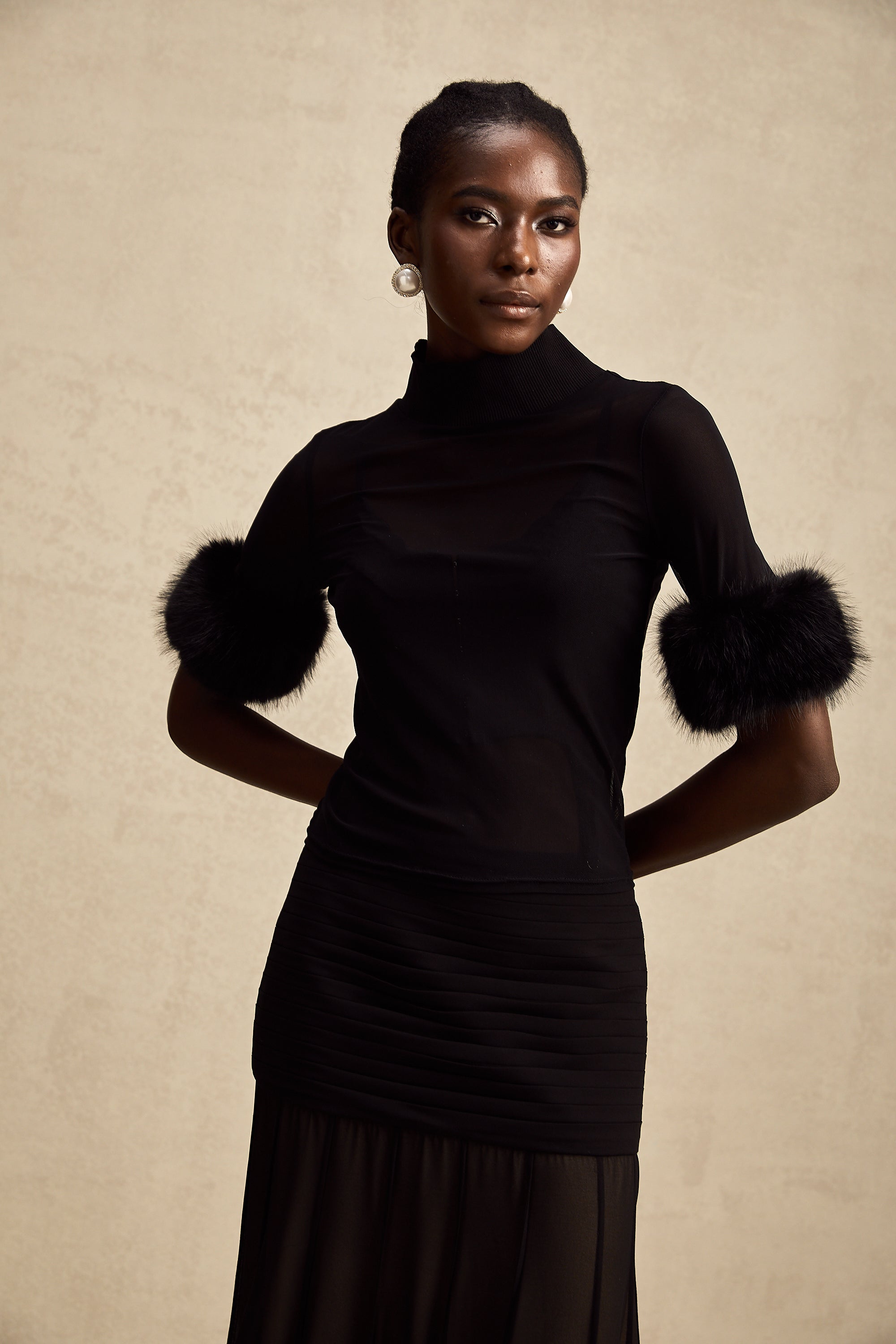 Ségolène black faux-fur tulle top (Final Sale)