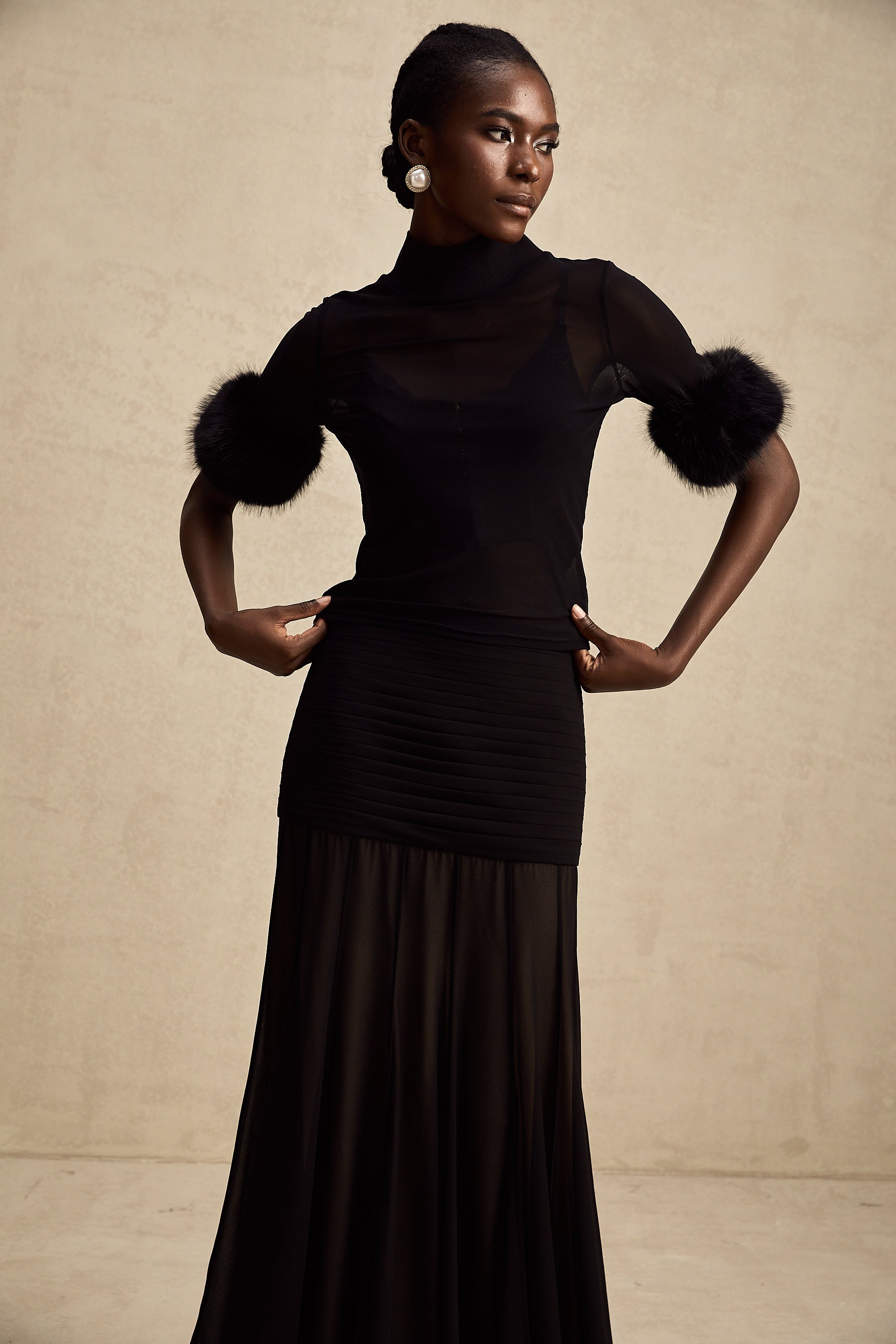 Ségolène black faux-fur tulle top (Final Sale)