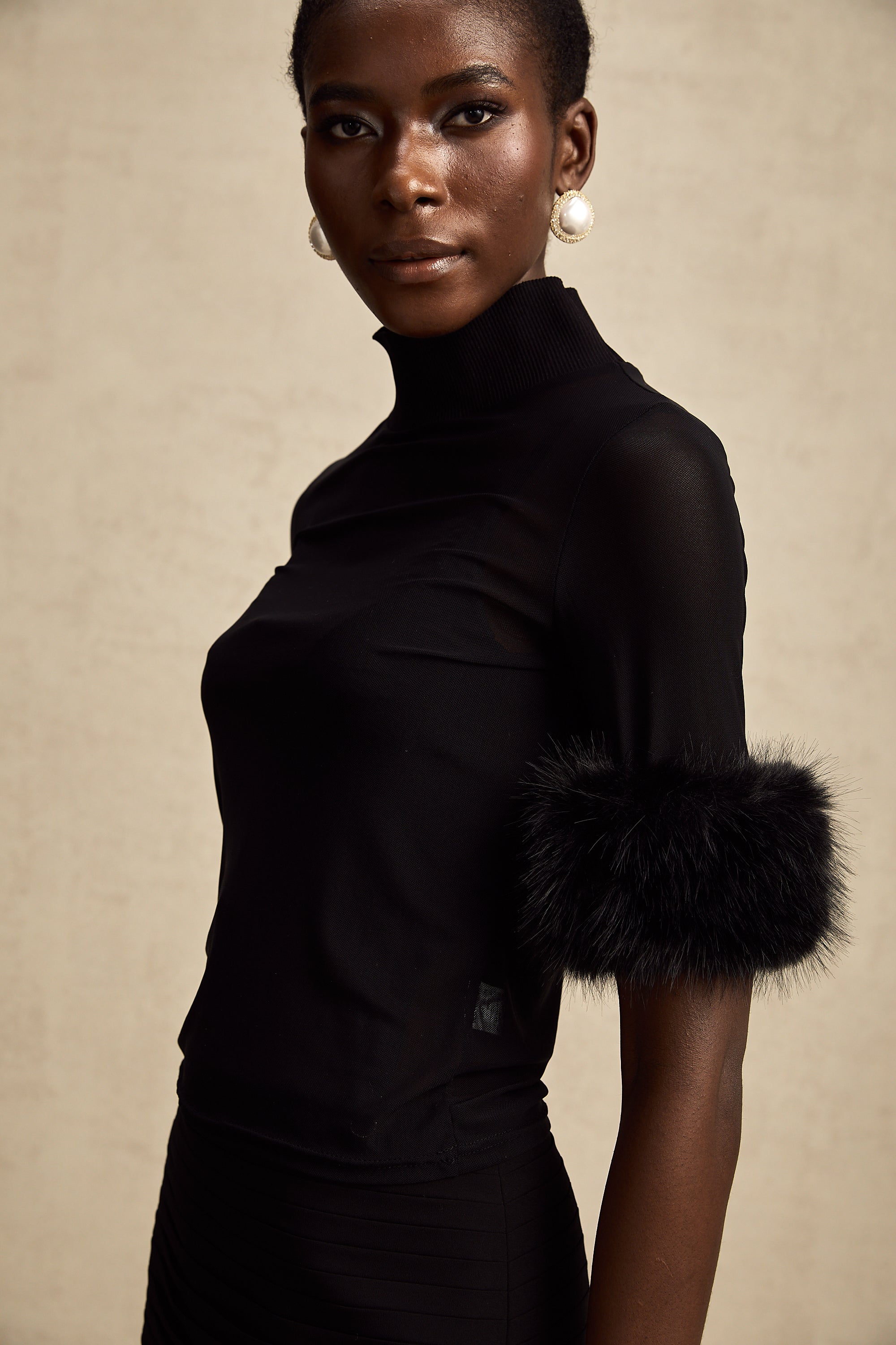 Ségolène black faux-fur tulle top (Final Sale)