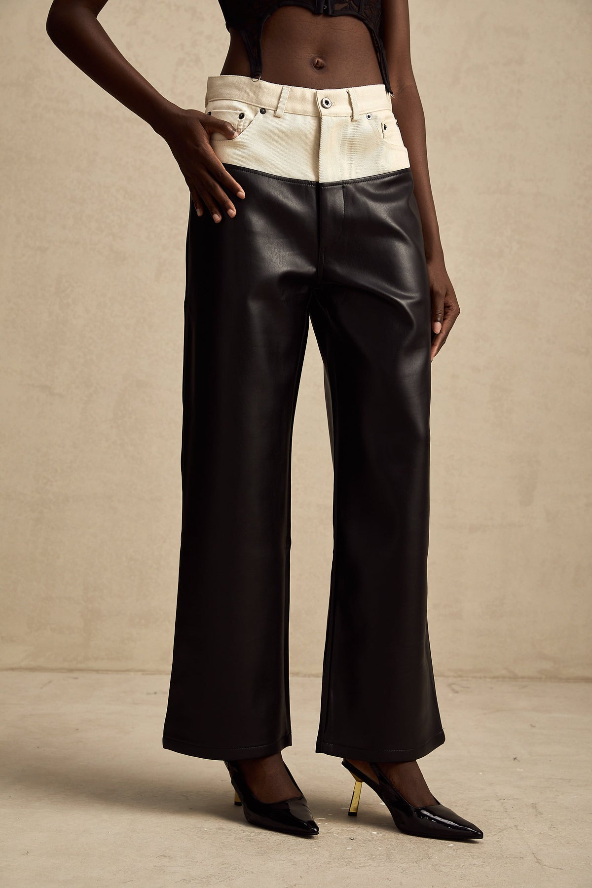 Clotilde contrast-color leather trousers - Black