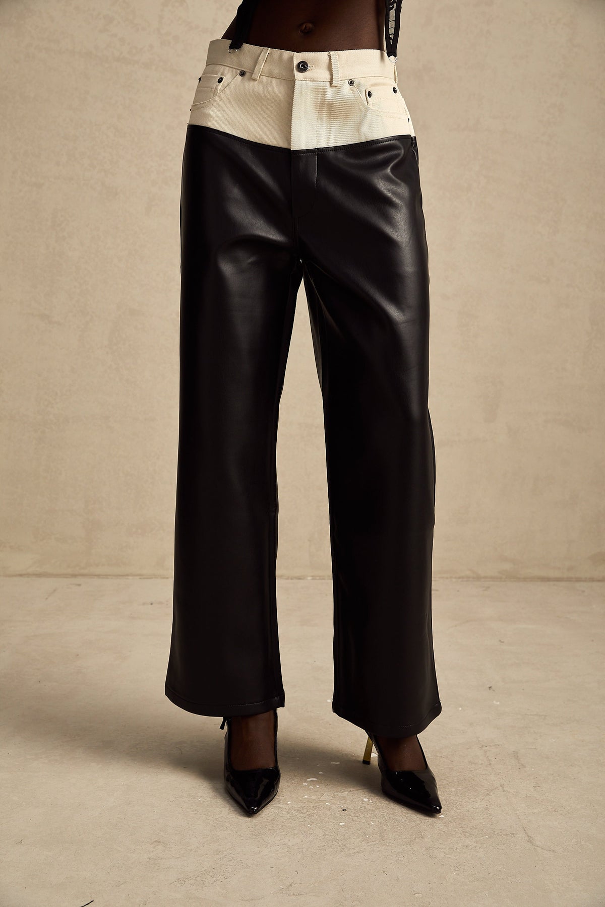 Clotilde contrast-color leather trousers - Black