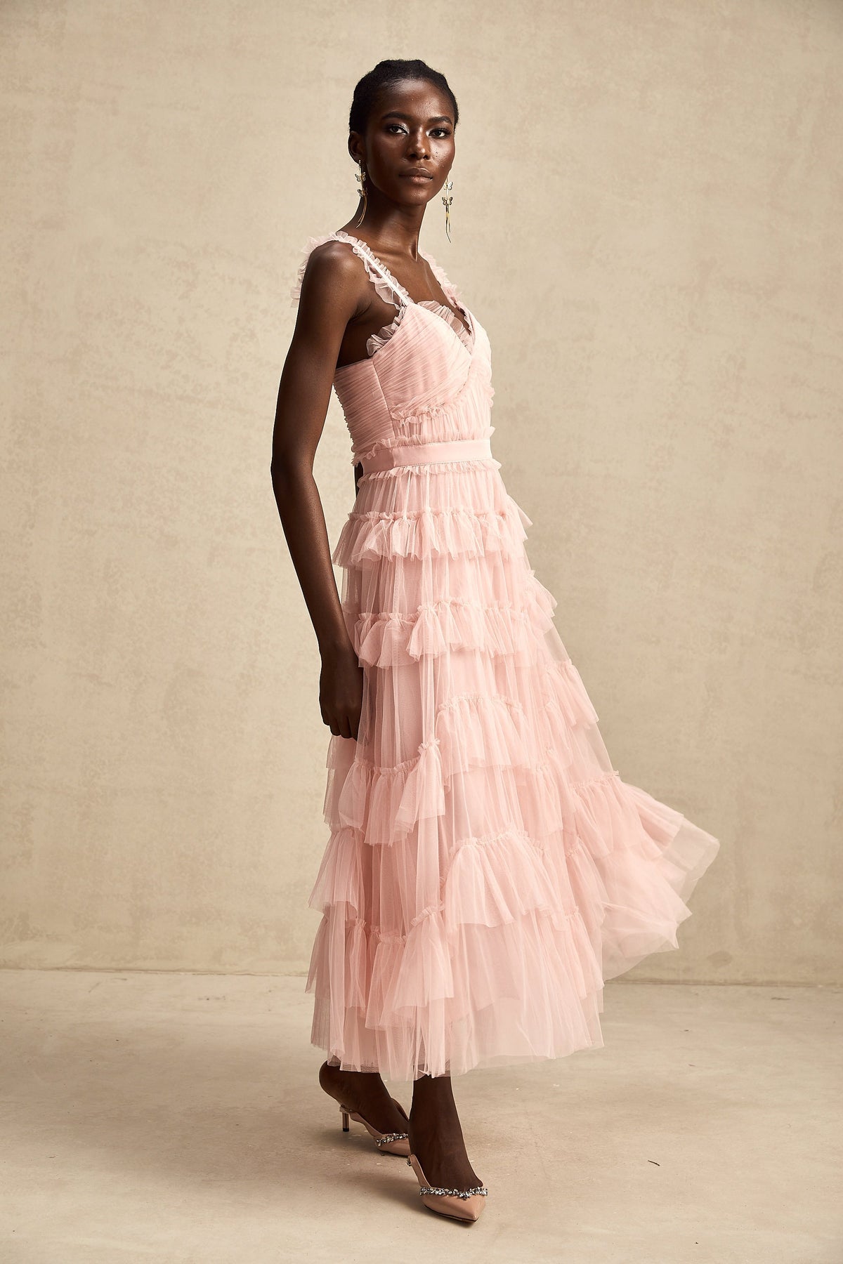 Elvire layered ruffled tulle maxi dress
