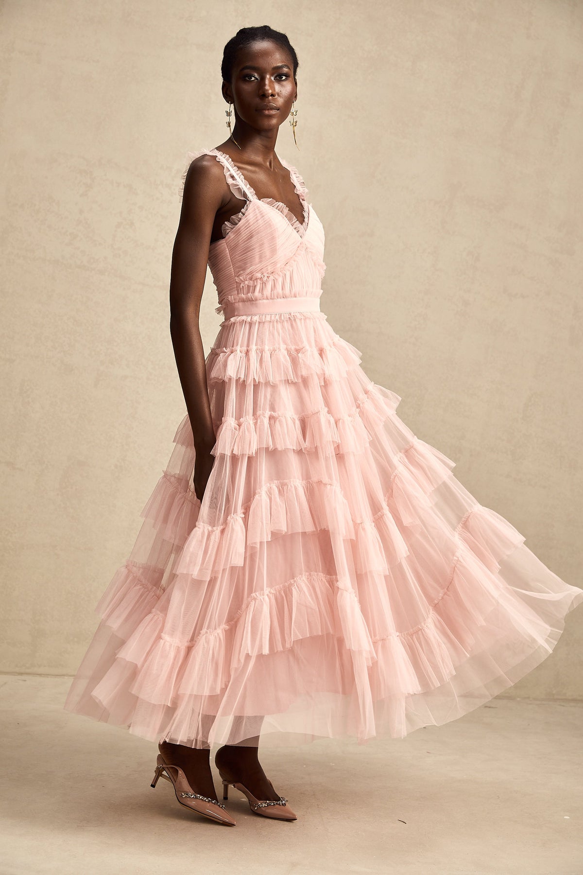 Elvire layered ruffled tulle maxi dress