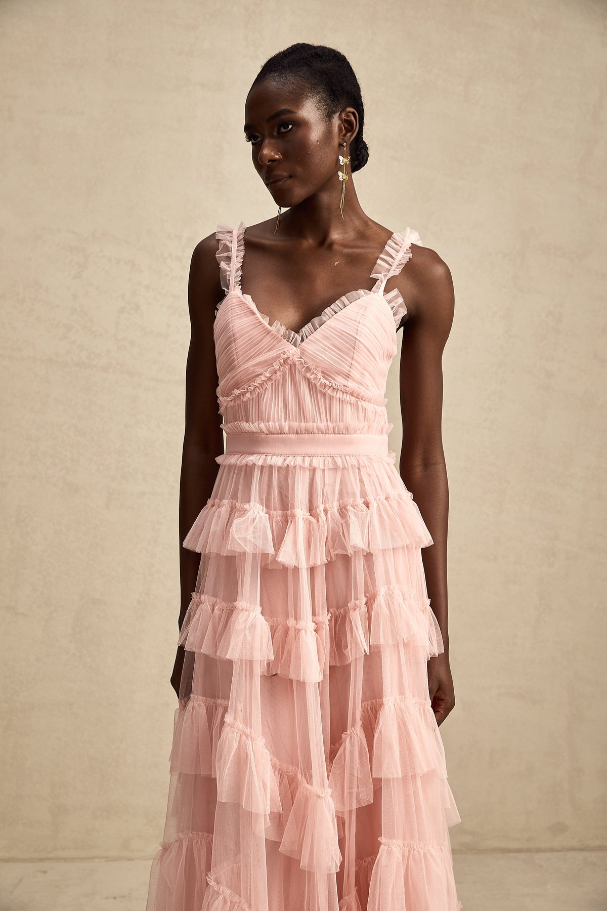 Elvire layered ruffled tulle maxi dress