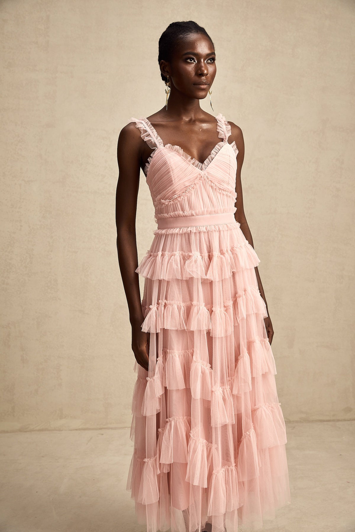 Elvire layered ruffled tulle maxi dress