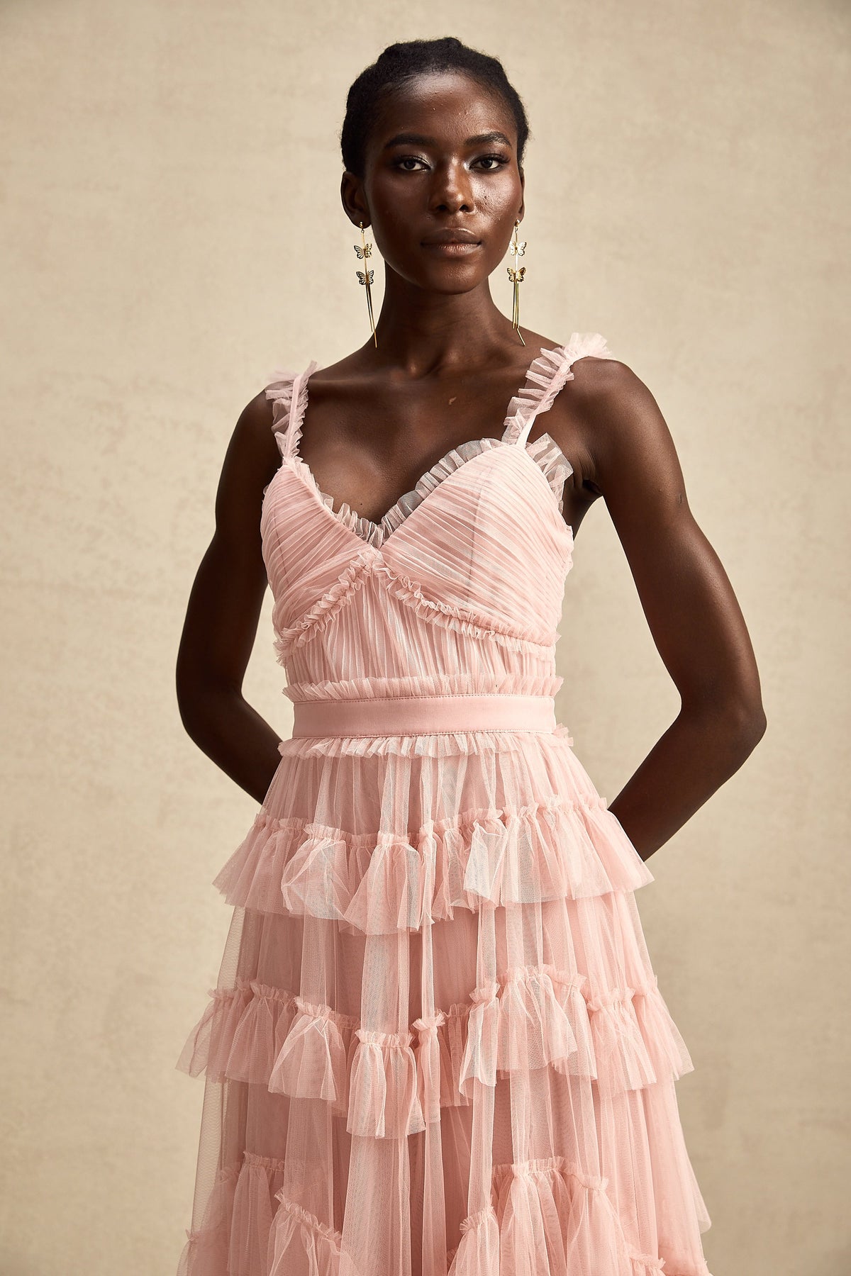 Elvire layered ruffled tulle maxi dress