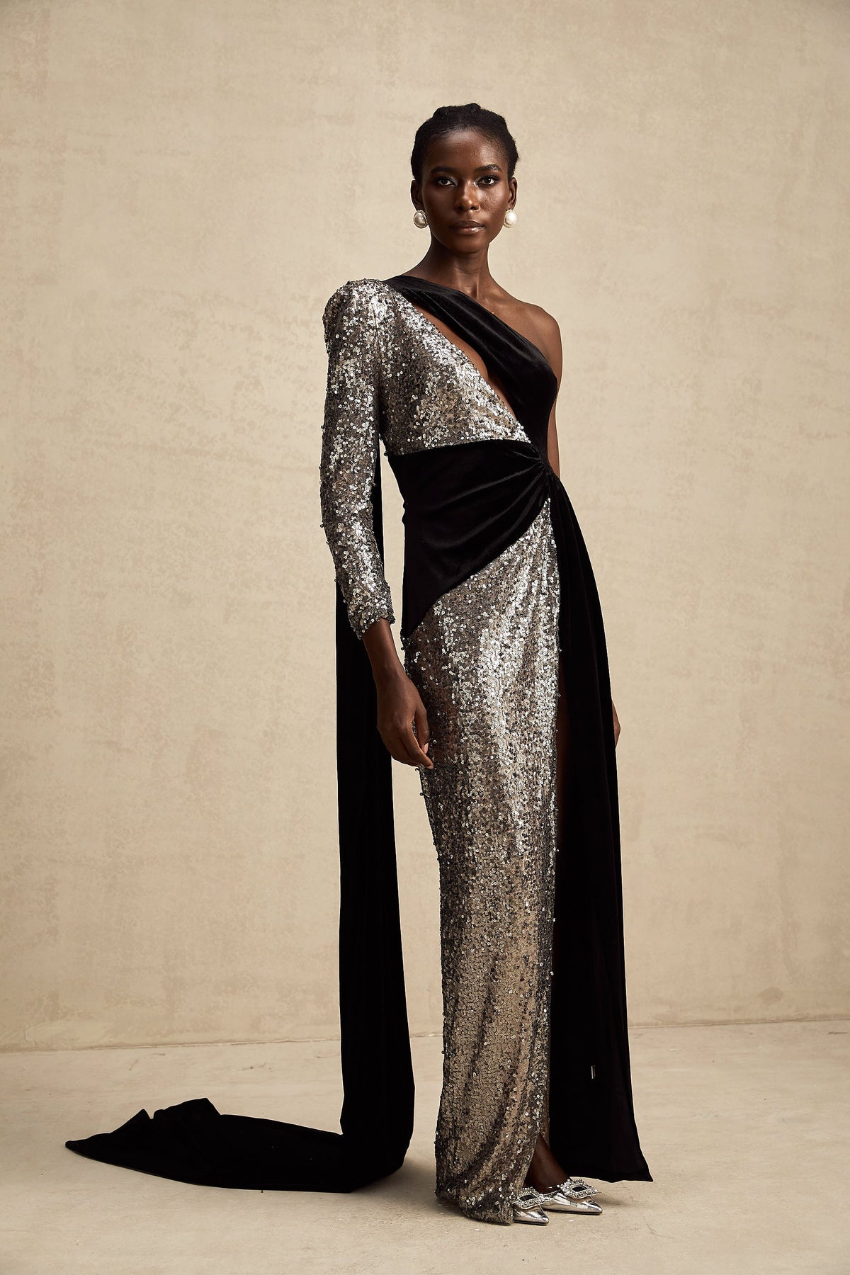 Juliette sequin-embellished asymmetric maxi dress