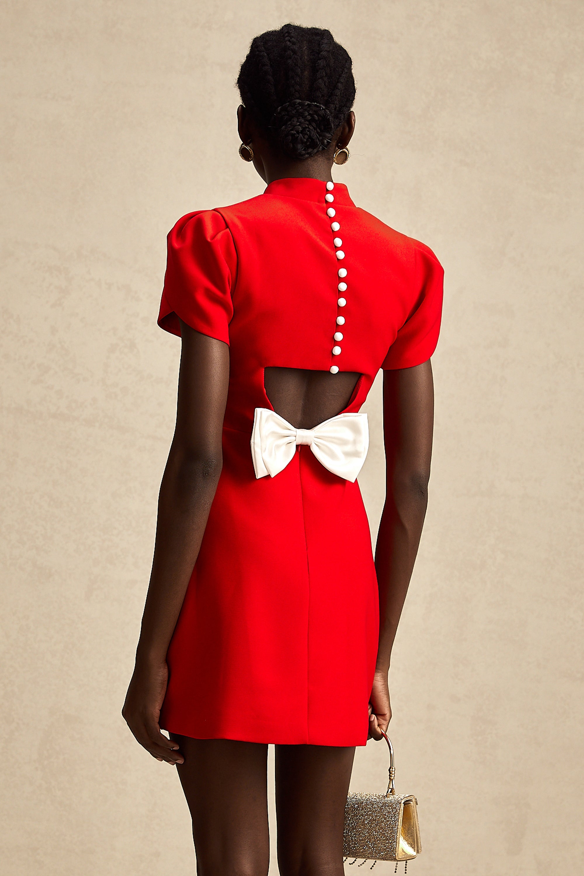 Anna red petal-sleeve cut-out bow mini dress (Final Sale-US Only)