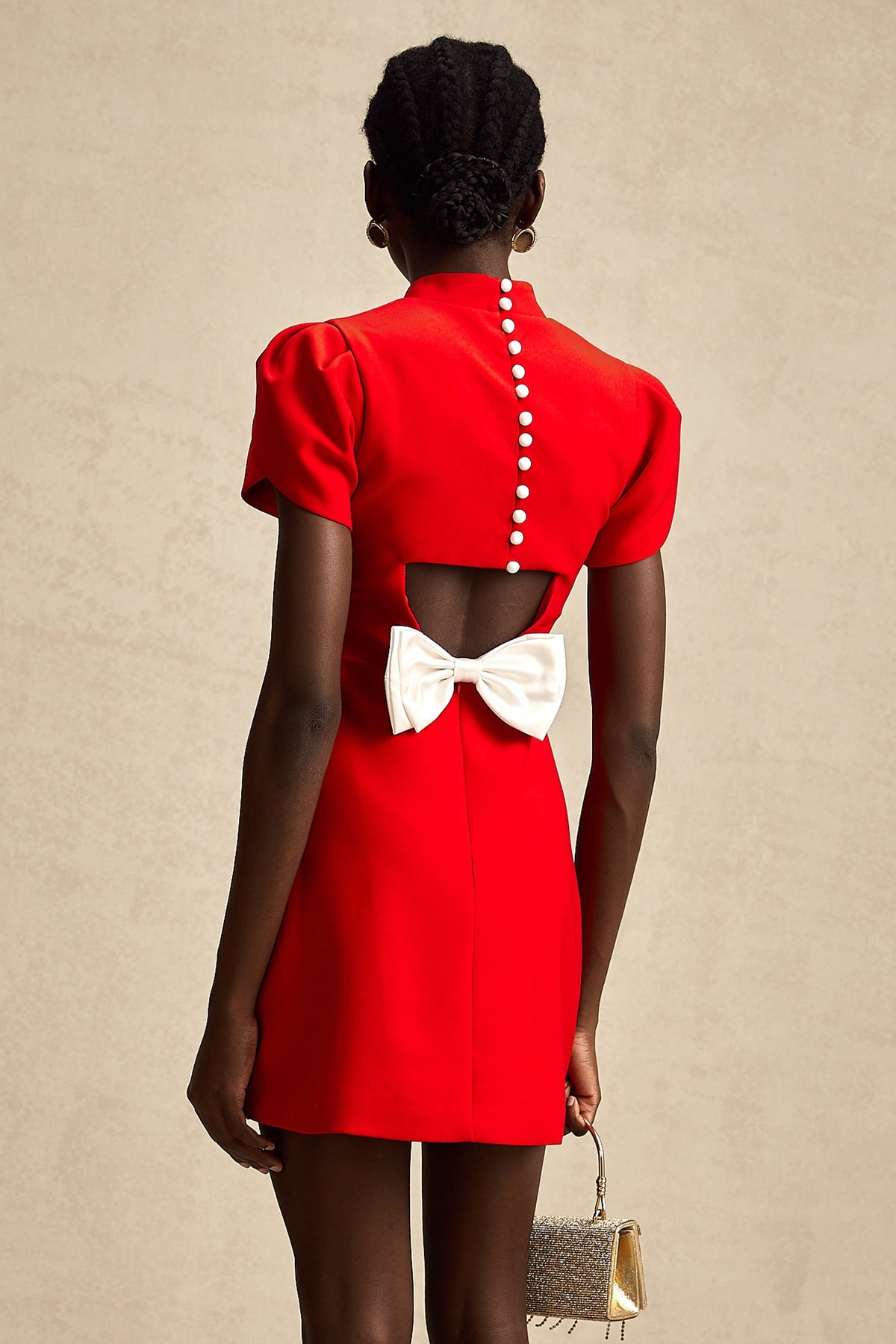 Anna red petal-sleeve cut-out bow mini dress (Final Sale-US Only)