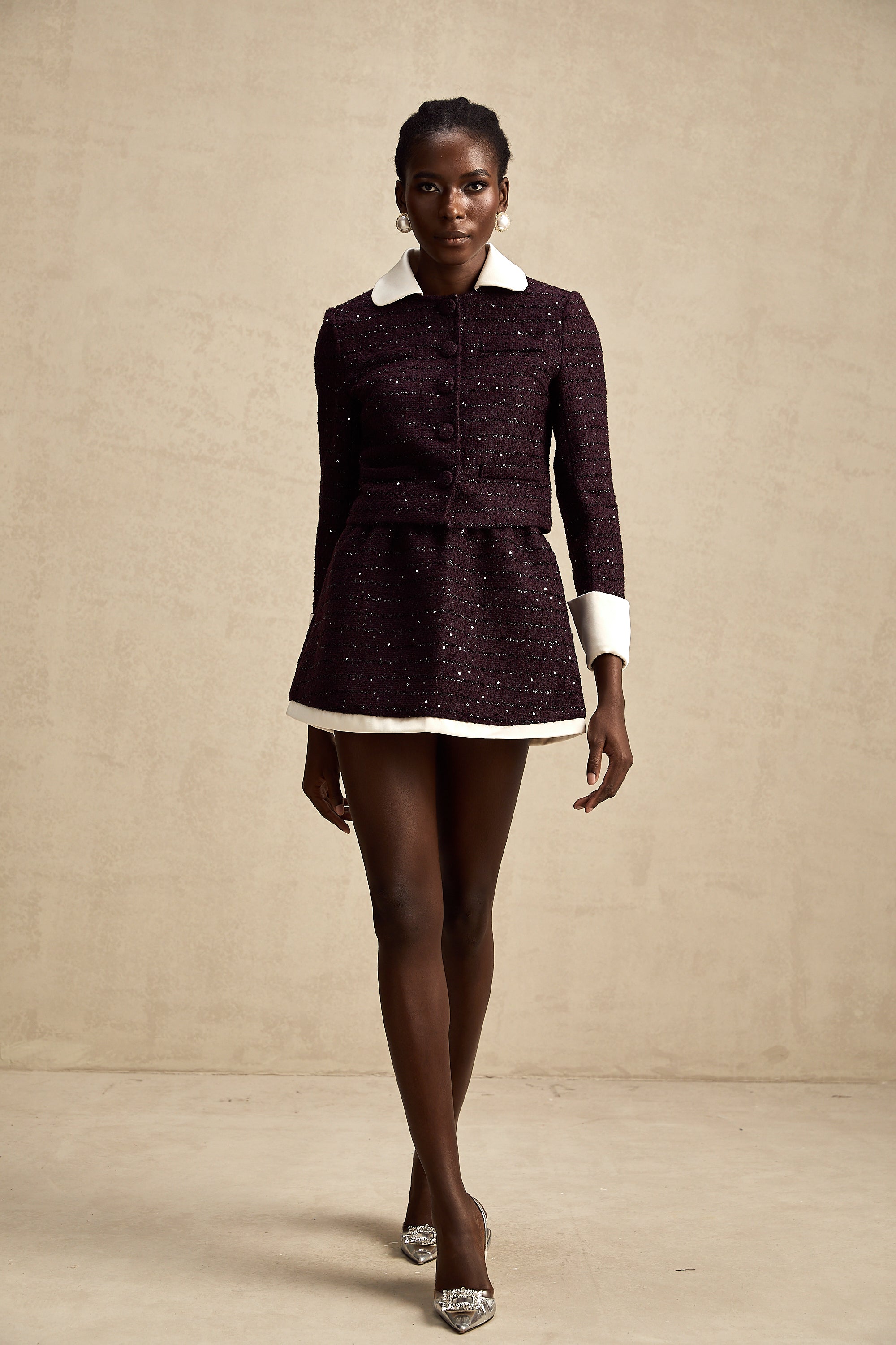 Brigitte purple sequined tweed jacket & skirt matching set (Final Sale)