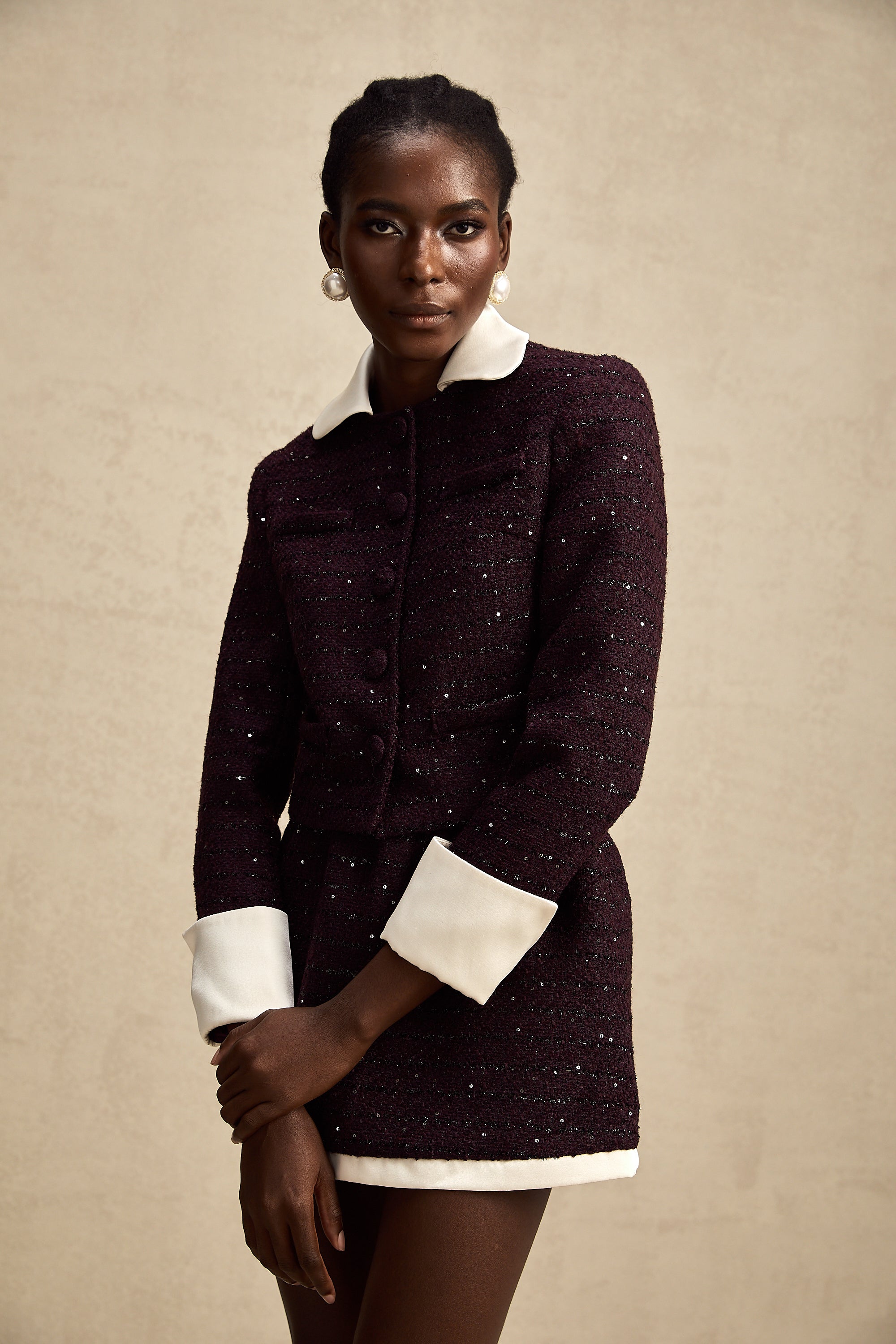 Brigitte purple sequined tweed jacket & skirt matching set (Final Sale)
